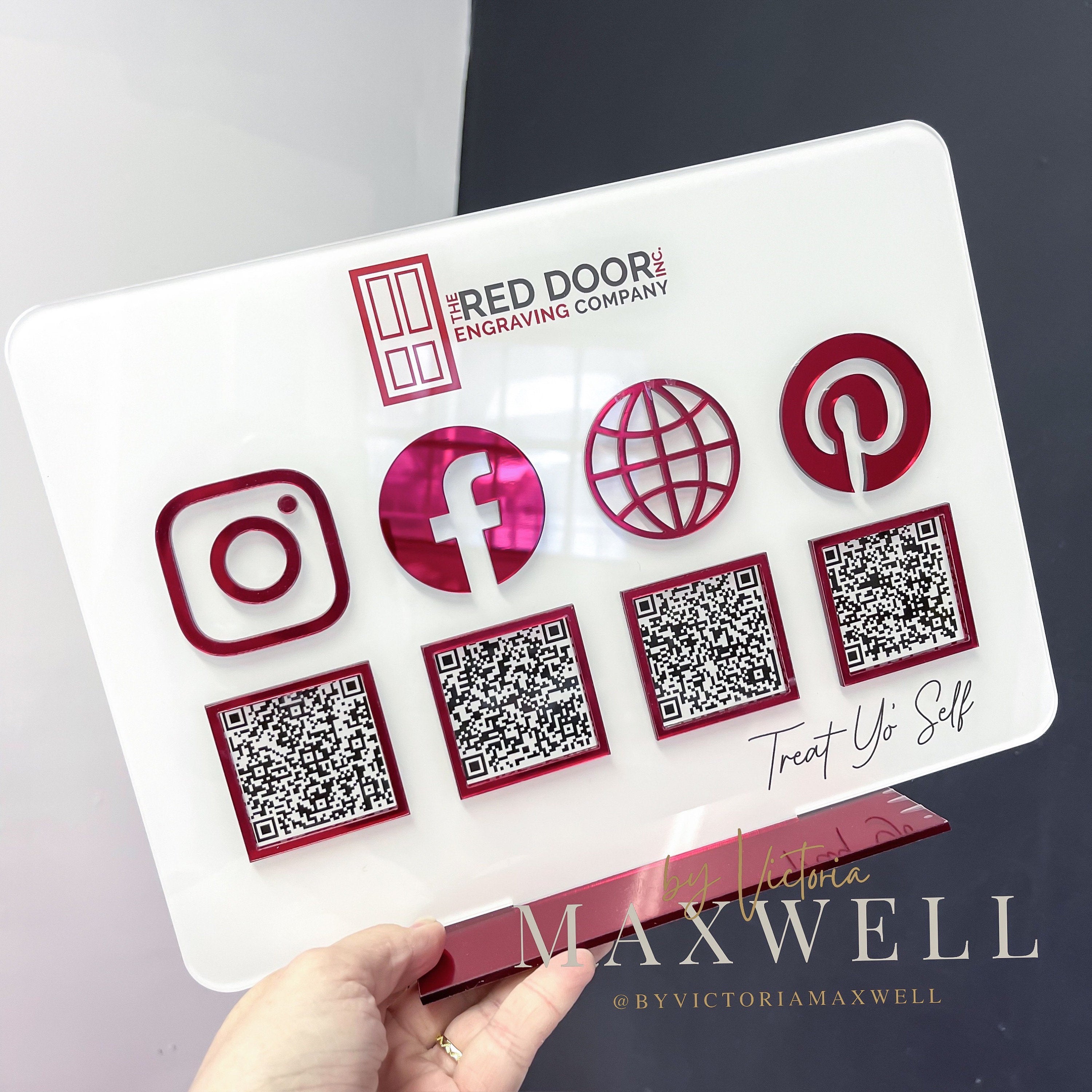 Personalised Logo 4 QR Code Acrylic Sign | Instagram Facebook Business Social Media Sign | Salon Sign | Beauty Sign | QR Code Plaque