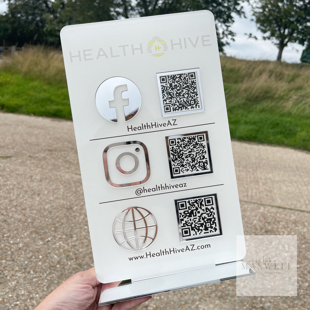 Triple Icon and QR Code Stand Instagram Business Social Media Sign | Salon Sign | QR Code Sign Marketing Sign