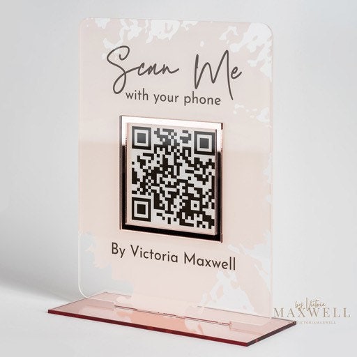 Custom Social Media QR Code Acrylic Sign | Personalized Business Plaque Salon, Connect with us, Scan to Pay Payment, Counter Table Standee