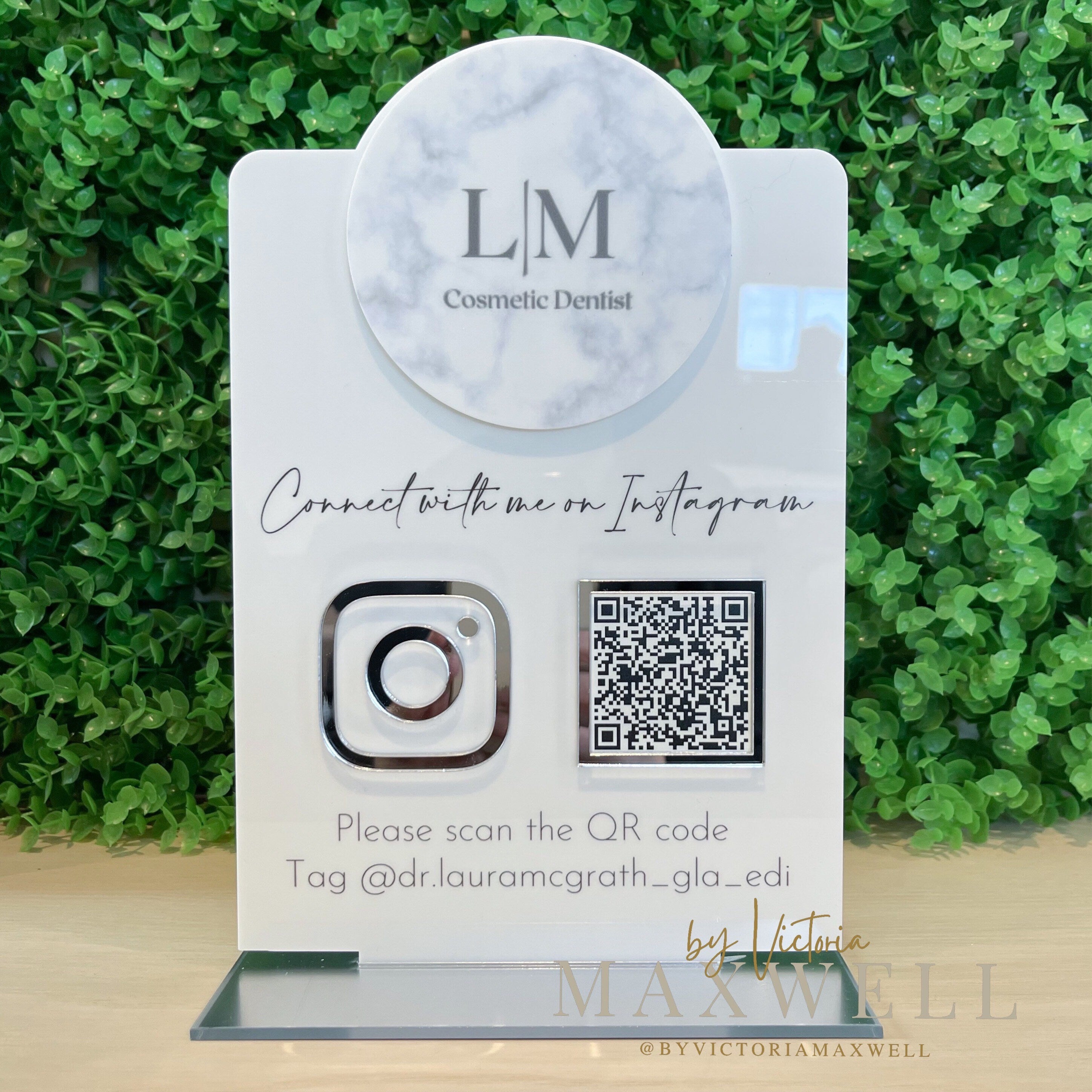 Personalised Social Media Acrylic Sign Stand with Business Logo | Salon Sign | Beauty Sign | Beautician Sign QR Code | Social Network Plaque