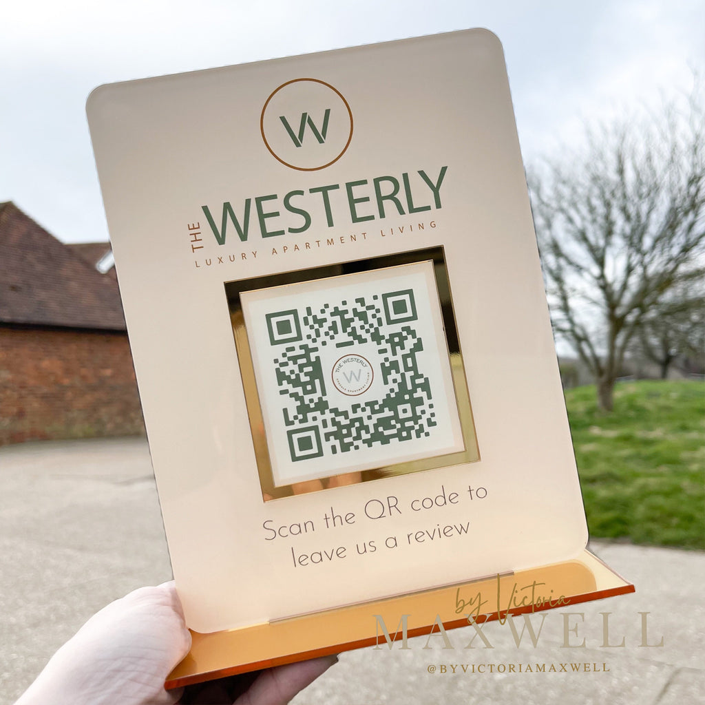 Personalised Business Social Media QR Code Sign for any Website, Scan to Review Connect with us Pay Plaque, Vendor Display Information Stand