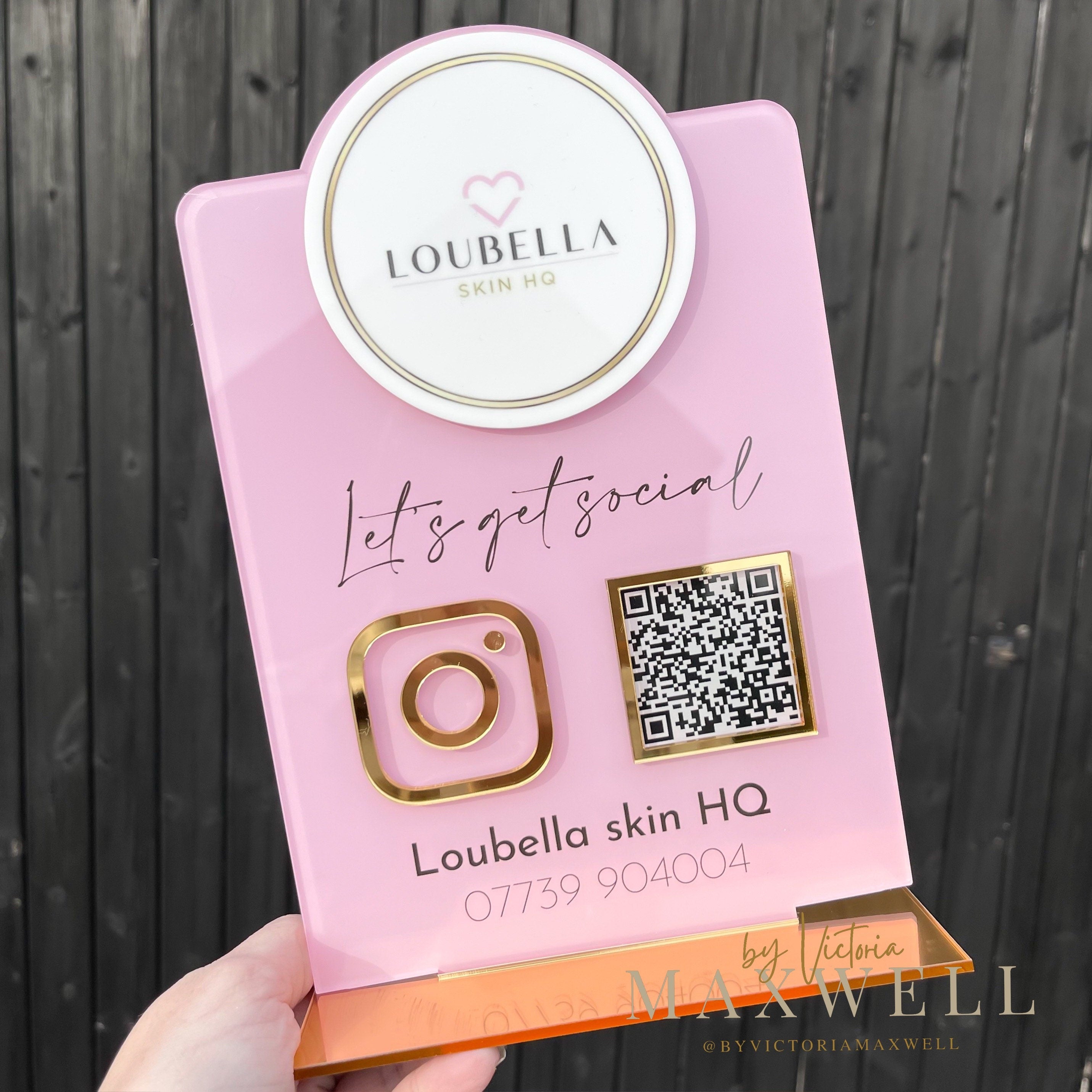 Personalised Social Media Acrylic Sign Stand with Business Logo | Salon Sign | Beauty Sign | Beautician Sign QR Code | Social Network Plaque