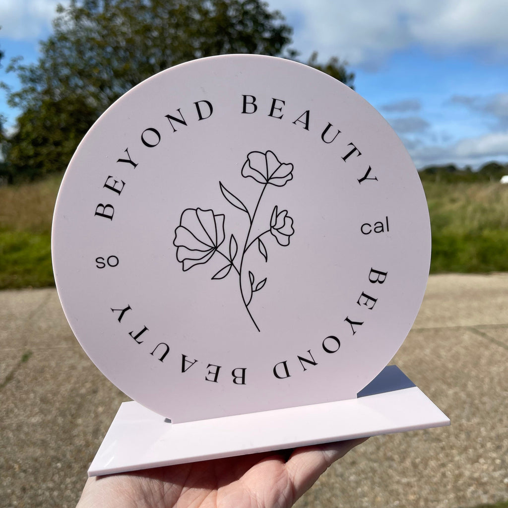Round Logo Desktop Business Sign Plaque | Desk Name Plate | Reception Desk Sign