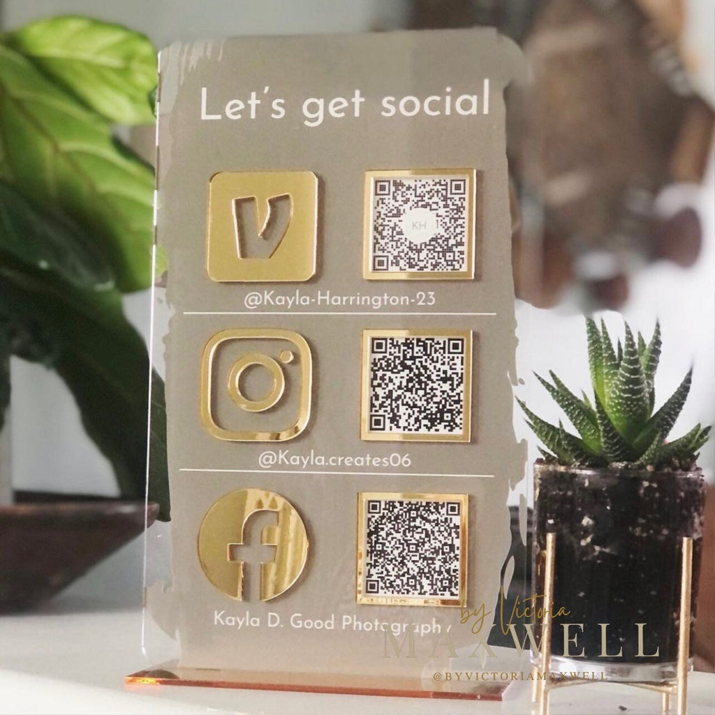 Triple Icon and QR Code “Distressed Look” Business Social Media Sign | Salon Sign | Beauty Sign | QR Code Sign |