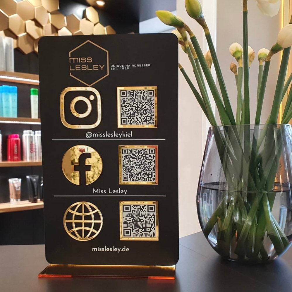 Triple Icon and QR Code Stand Instagram Business Social Media Sign | Salon Sign | QR Code Sign Marketing Sign