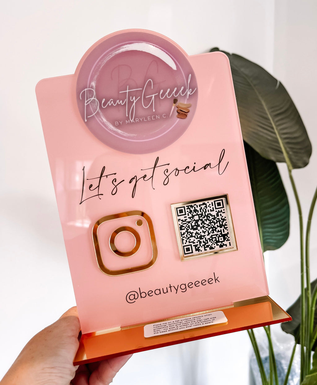 Personalised Social Media Acrylic Sign Stand with Business Logo | Salon Sign | Beauty Sign | Beautician Sign QR Code | Social Network Plaque
