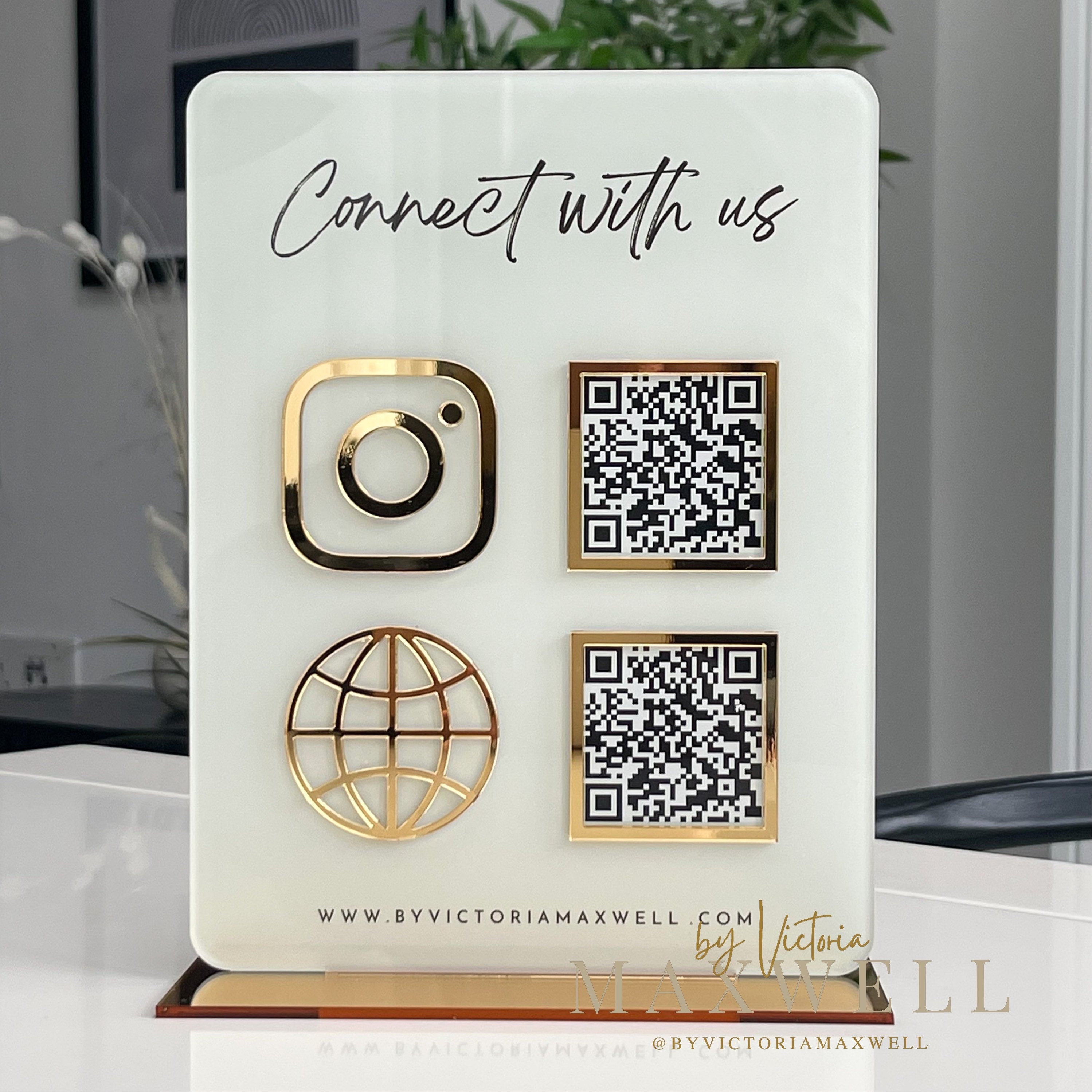 Double QR Code Business Instagram Facebook Social Media Sign | Salon Sign | Beauty QR code Sign