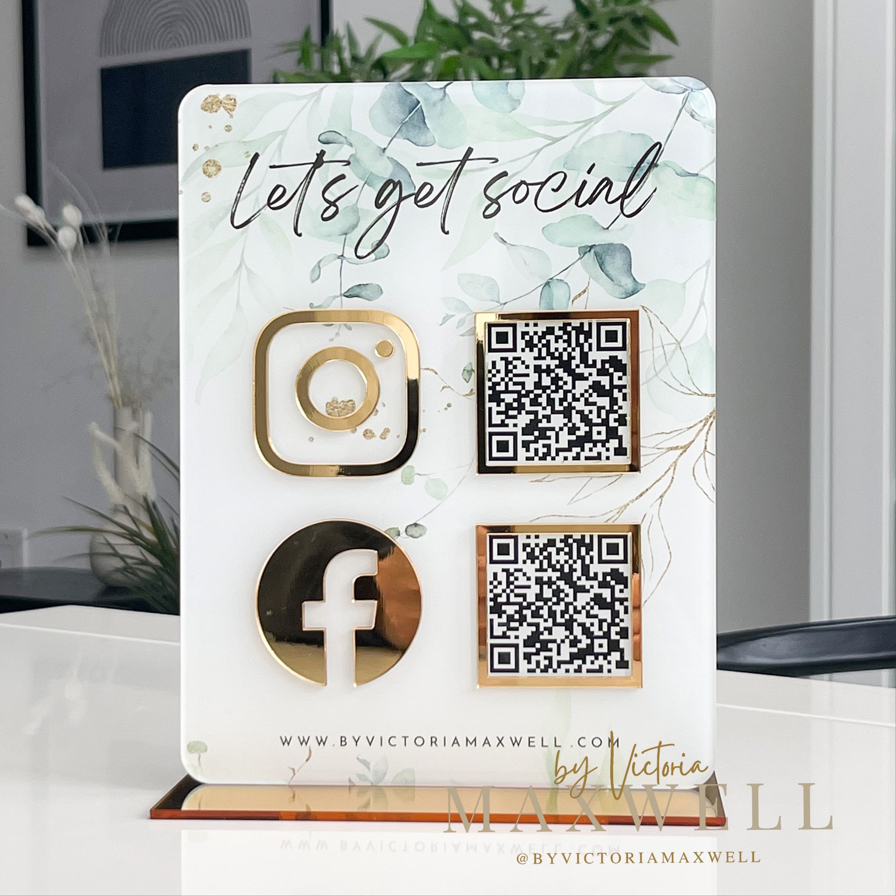 2 QR Code Business Instagram Facebook Social Media Sign | Salon Sign | Beauty QR code Sign