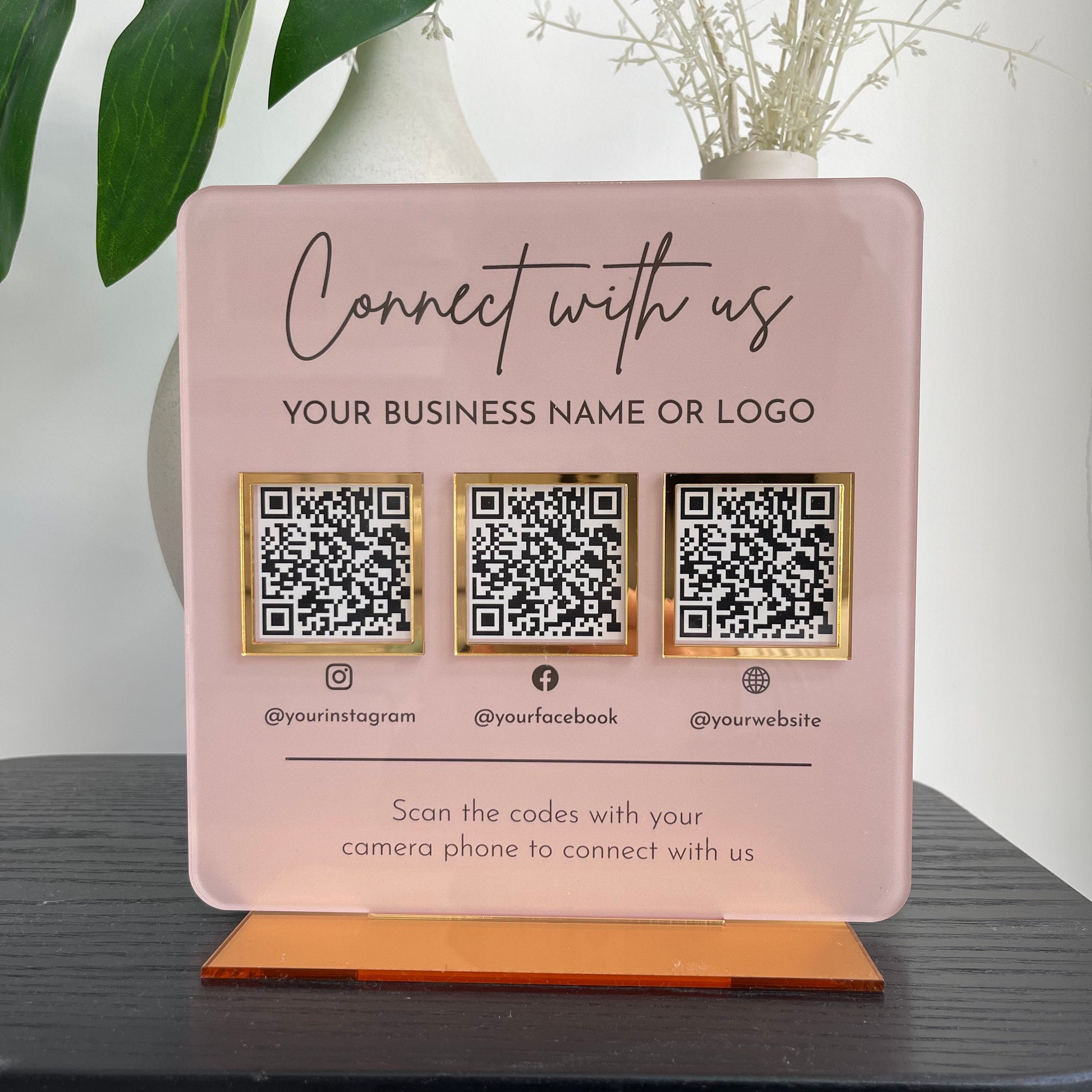 Multi QR Code Business Instagram Facebook Social Media Sign | Salon Sign | Beauty Sign | Hairdressers Beautician Sign