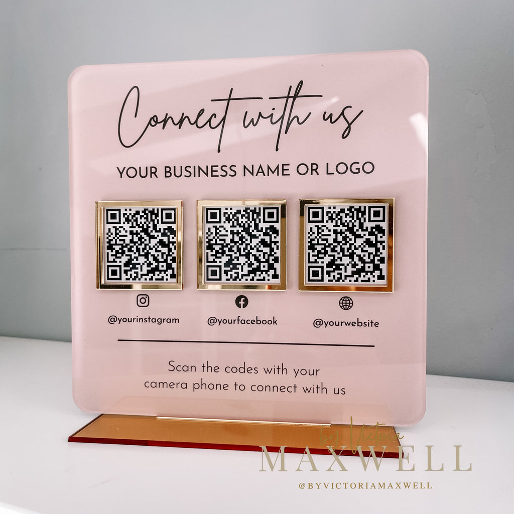 Scan to Pay or Social Media Acrylic QR Code Sign Plaque Stand