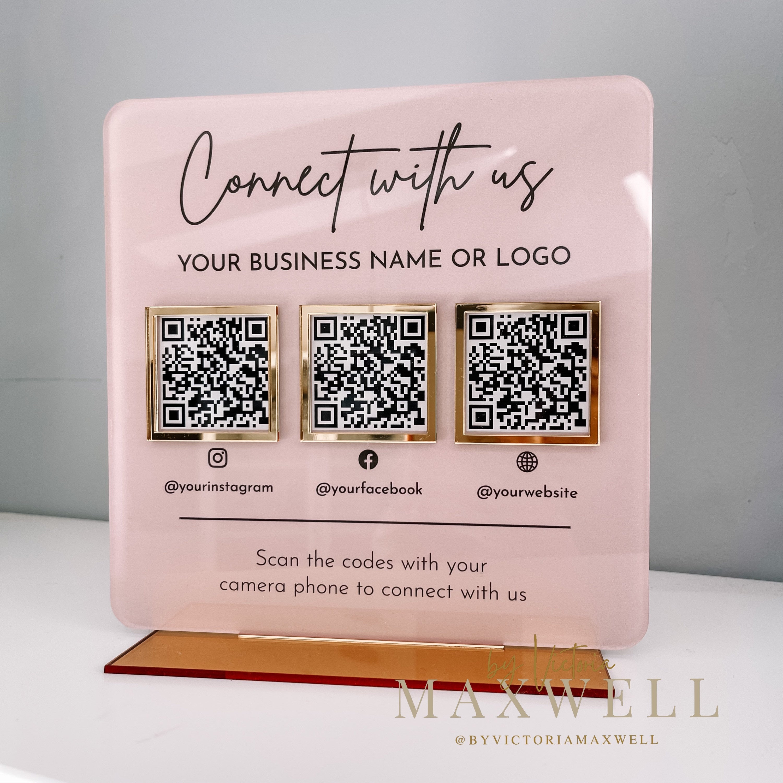 Scan to Pay or Social Media Acrylic QR Code Sign Plaque Stand