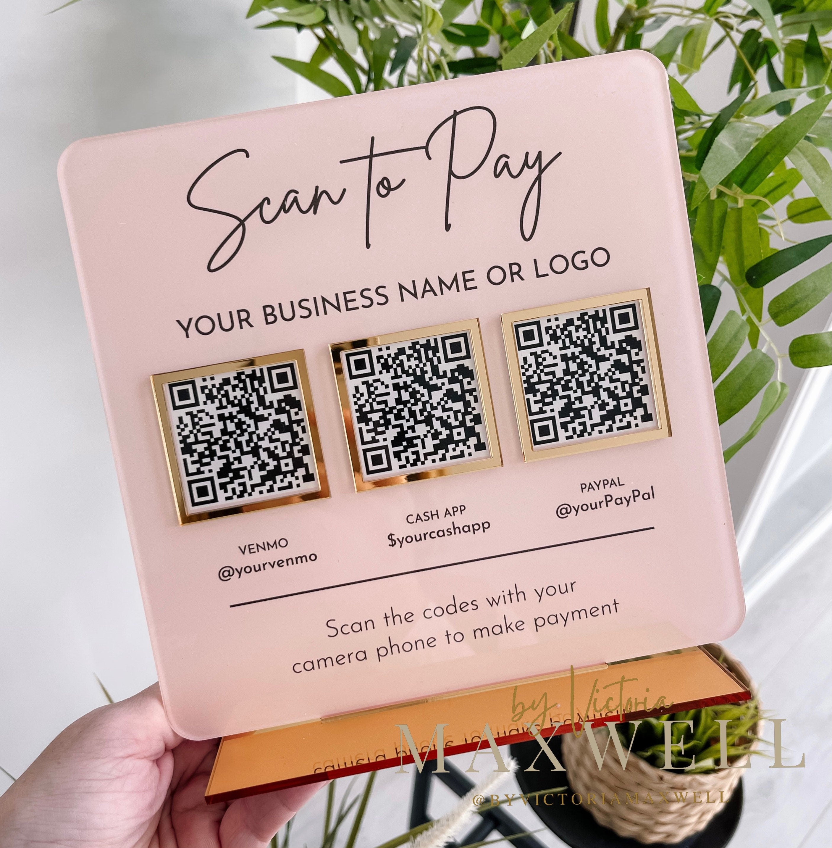 Scan to Pay or Social Media Acrylic QR Code Sign Plaque Stand