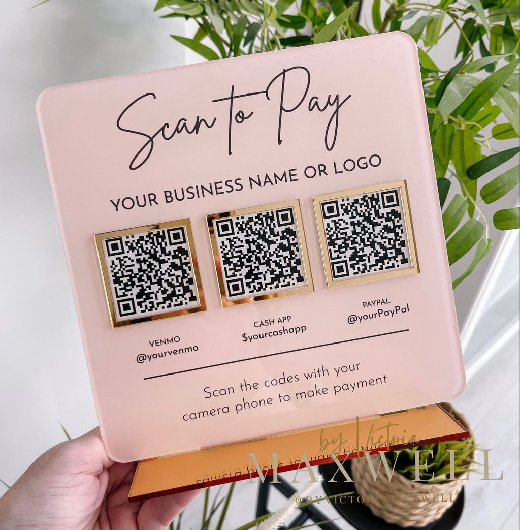 Scan to Pay or Social Media Acrylic QR Code Sign Plaque Stand