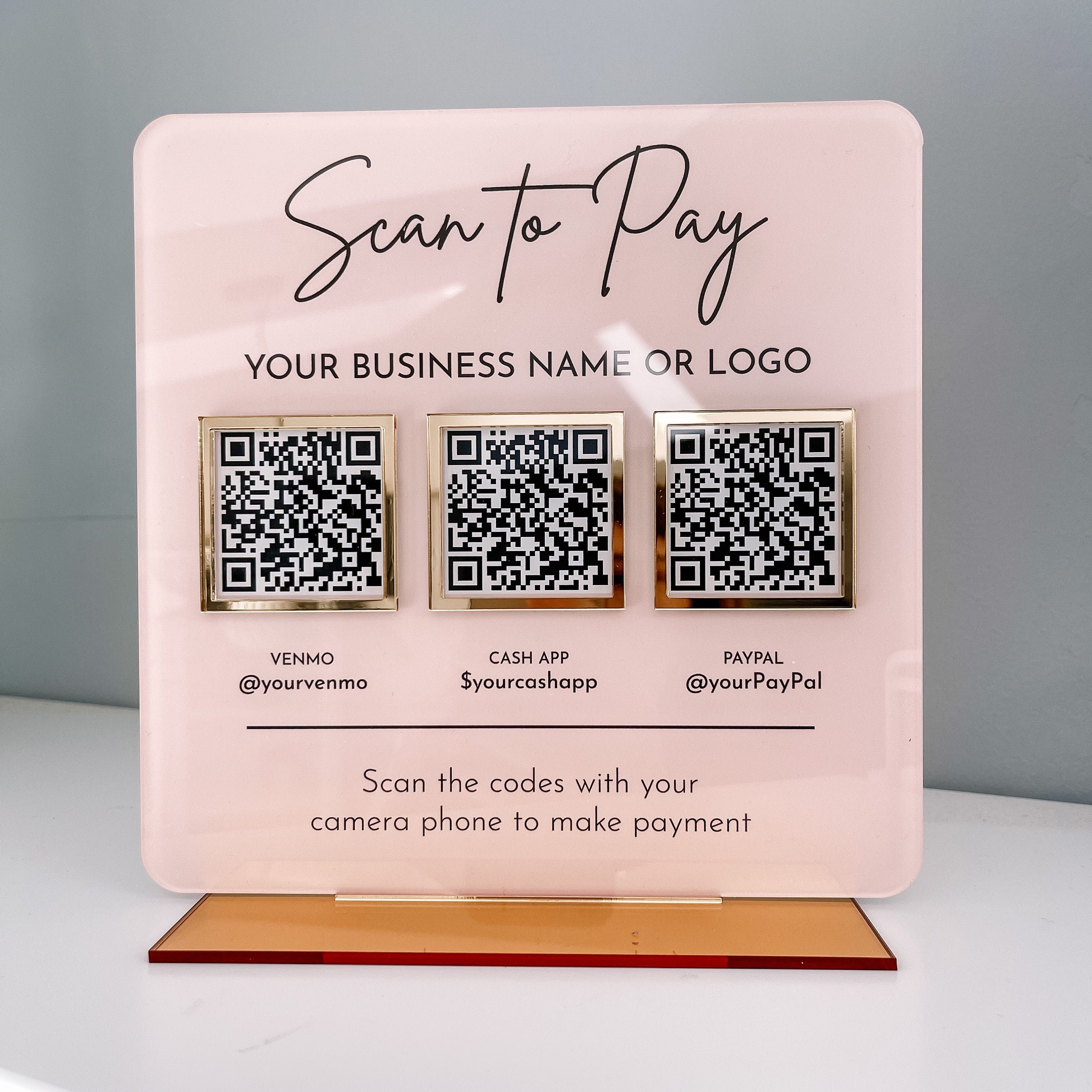 Scan to Pay or Social Media Acrylic QR Code Sign Plaque Stand