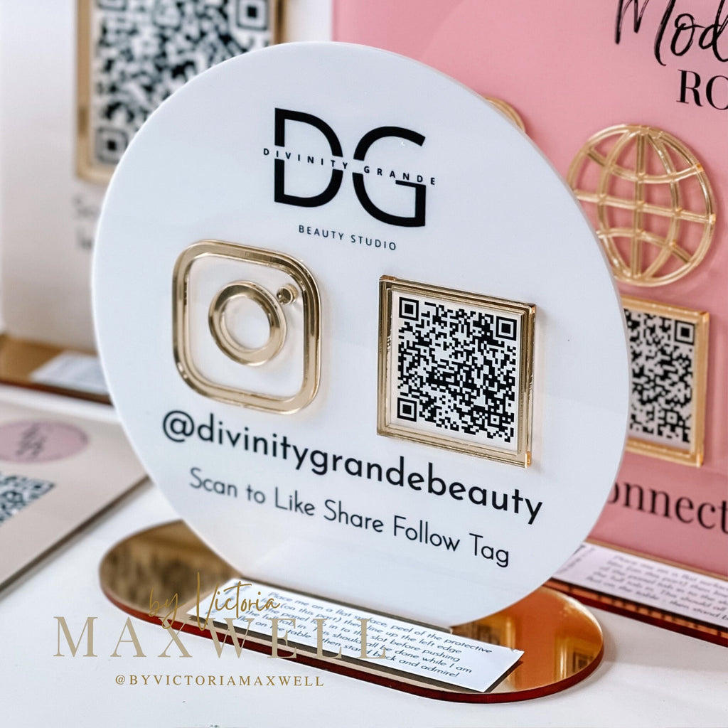 Circle QR Code Sign for Businesses Acrylic Plaque Instagram Sign