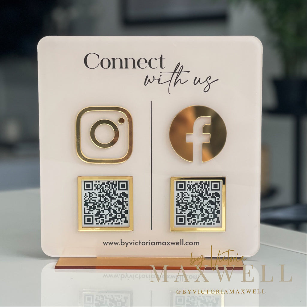 Business Review QR Code Sign, Social Media Sign Plaque, Connect With Us, Scan to Pay, Multi Social Platform Marketing