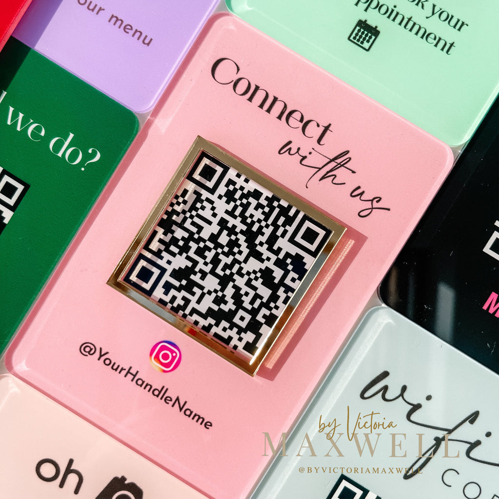 business logo sign, desk top google review sign, acrylic sign, QR code plaque, personalised table talker, small business marketing sign | By Victoria Maxwell - V&C Designs Ltd