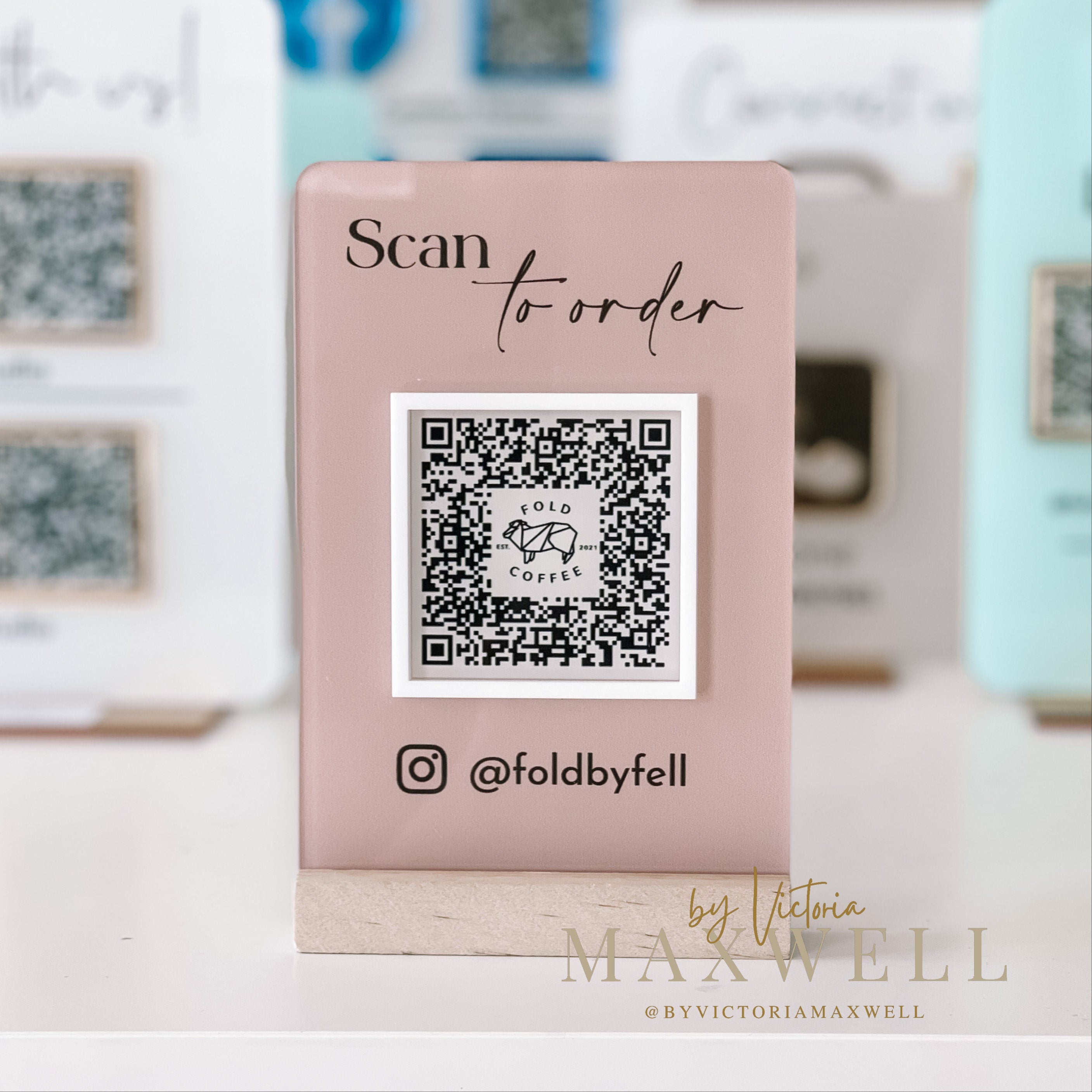 business logo sign, desk top google review sign, acrylic sign, QR code plaque, personalised table talker, small business marketing sign | By Victoria Maxwell - V&C Designs Ltd