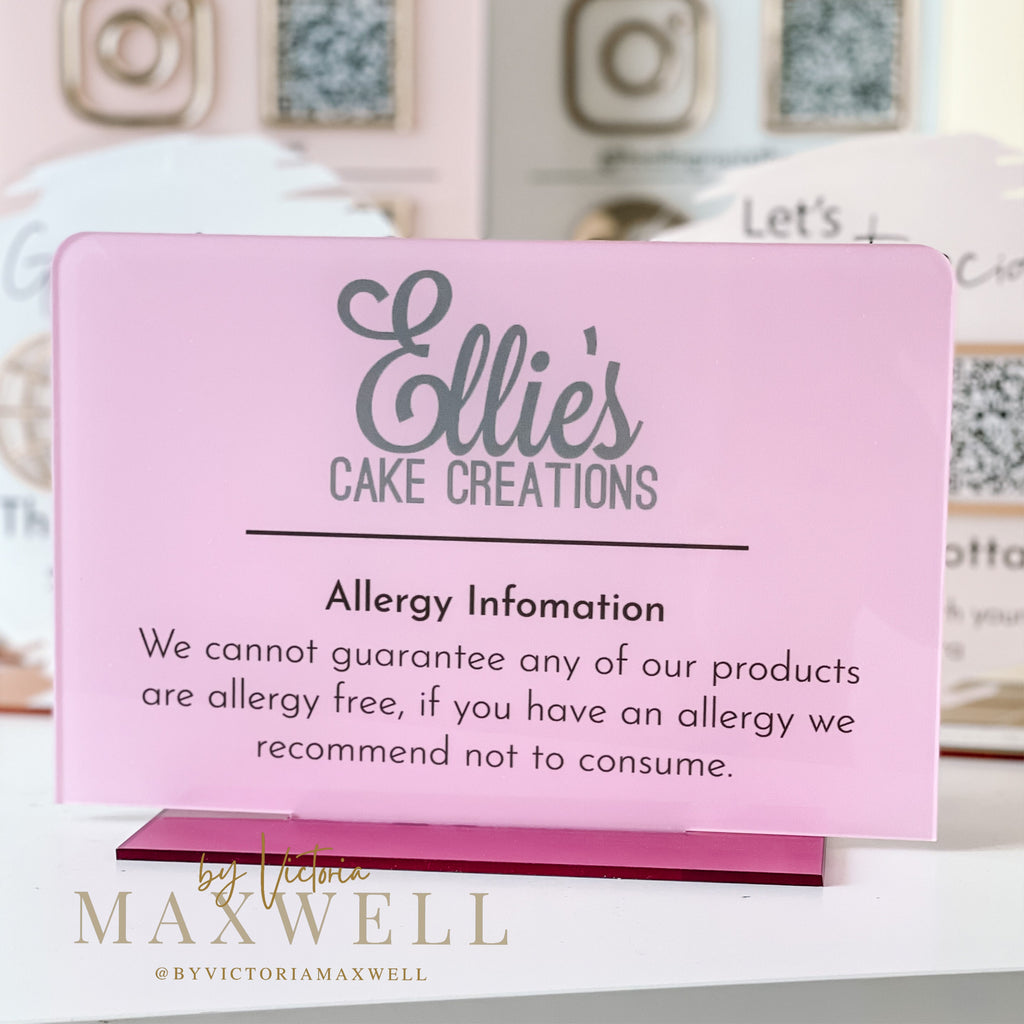 Personalized Food Allergy Awareness Sign - Custom Text Business Logo Stand - Cafe, Restaurant Bar Menu Plaque - Food Ingredient Infomation
