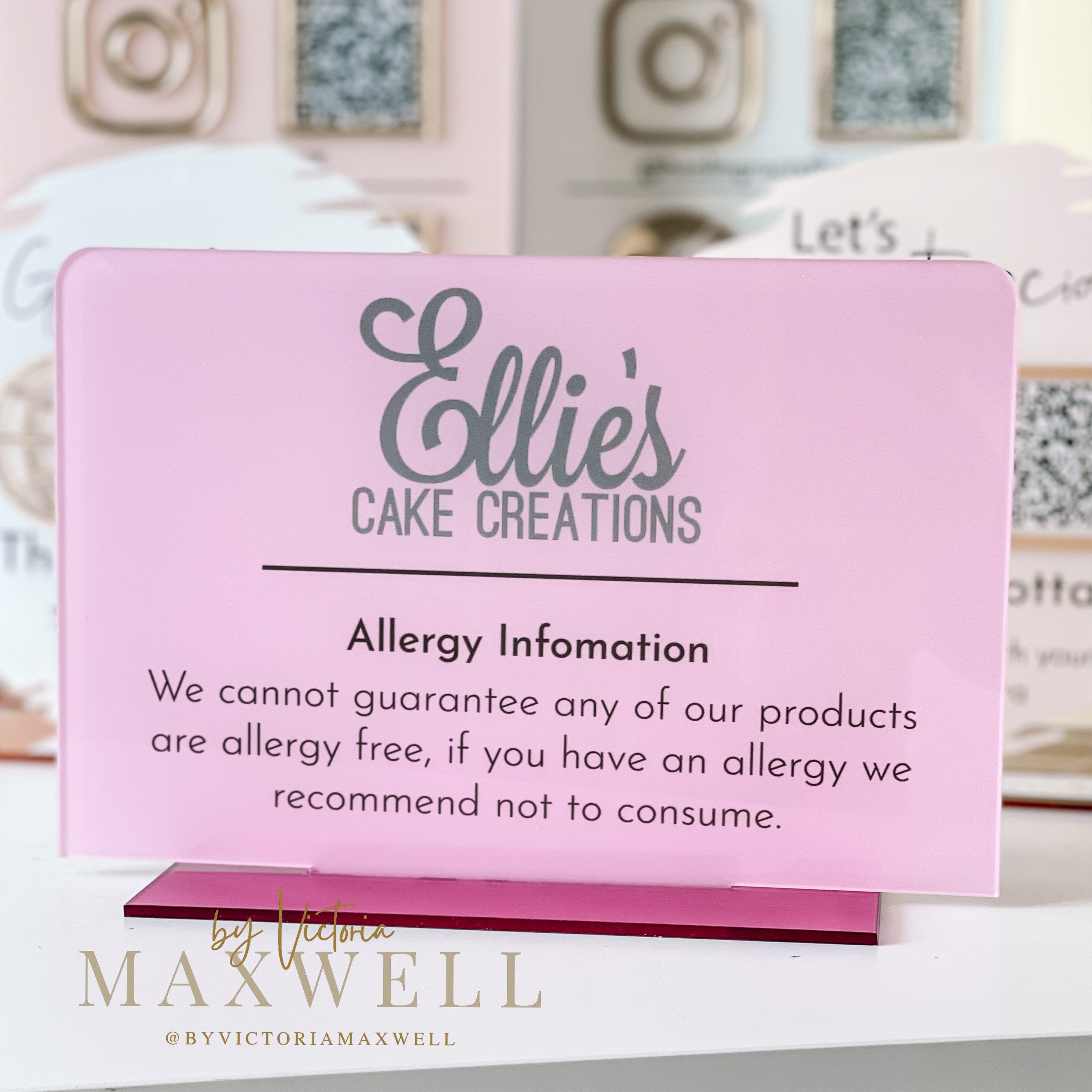 Personalized Food Allergy Awareness Sign - Custom Text Business Logo Stand - Cafe, Restaurant Bar Menu Plaque - Food Ingredient Infomation