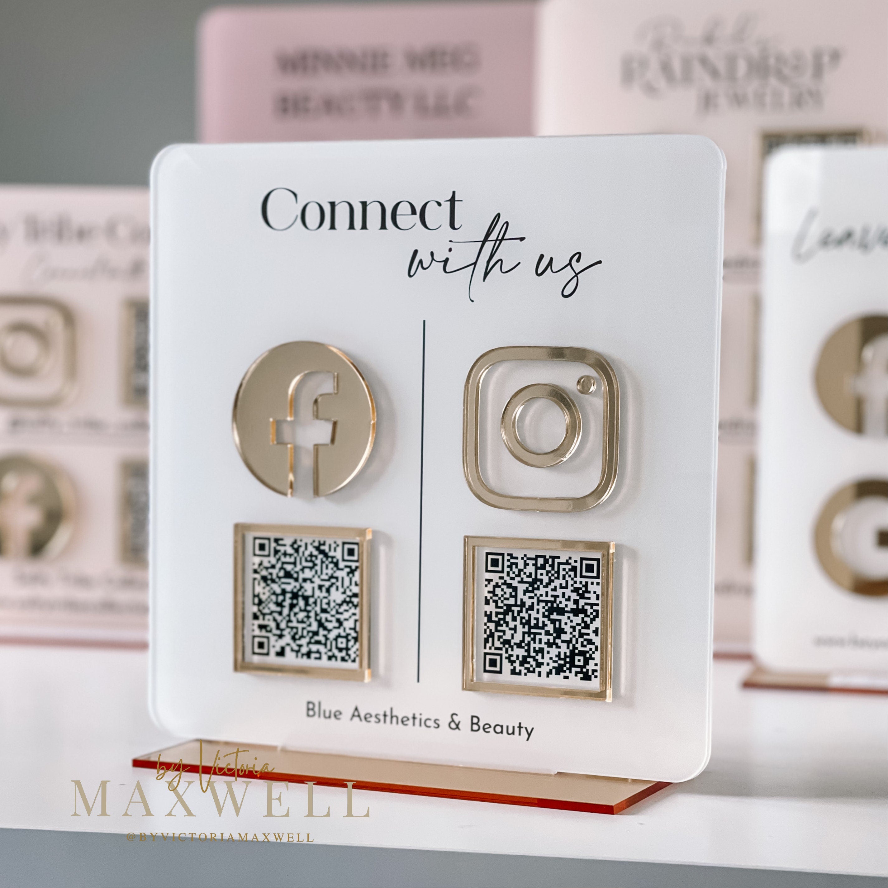 Business Review QR Code Sign, Social Media Sign Plaque, Connect With Us, Scan to Pay, Multi Social Platform Marketing