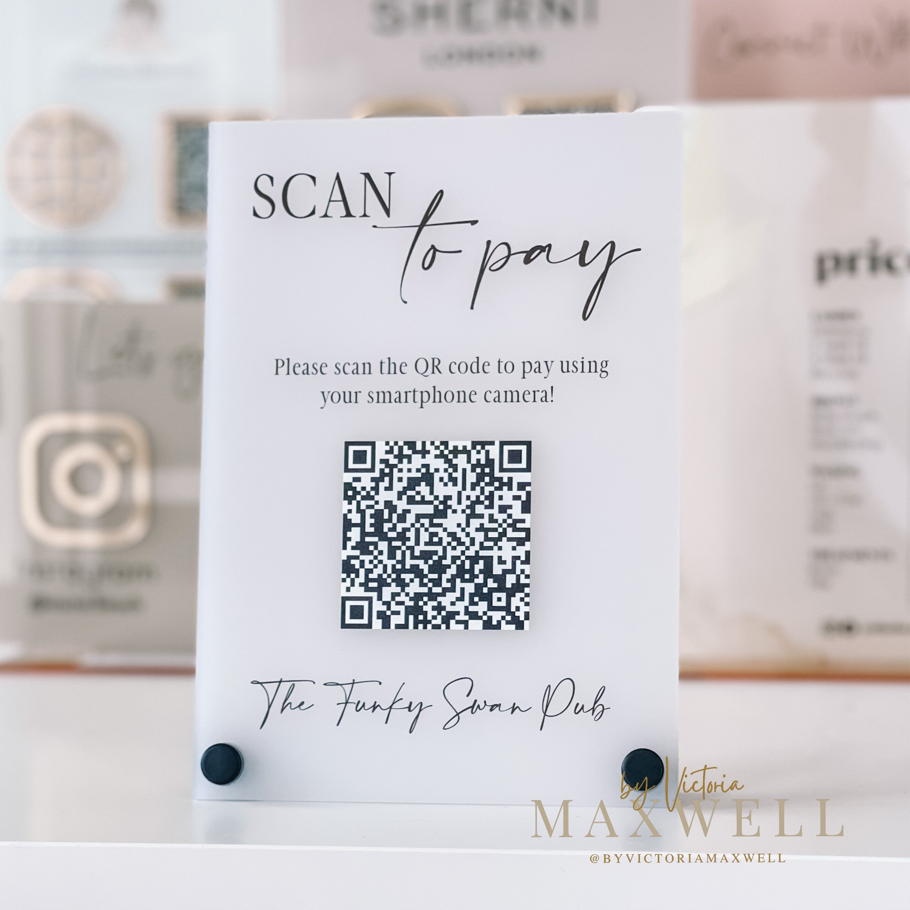 QR Code Sign | Acrylic Sign | Business Logo Sign | Social Media Sign | QR Code Signage | Review Sign Plaque | Salon Decor Sign