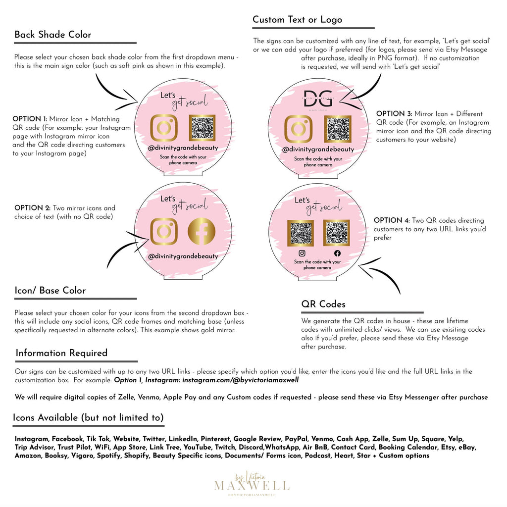 Acrylic Business Social Media QR Code Sign | Salon Sign | Beauty Sign | Beautician Sign