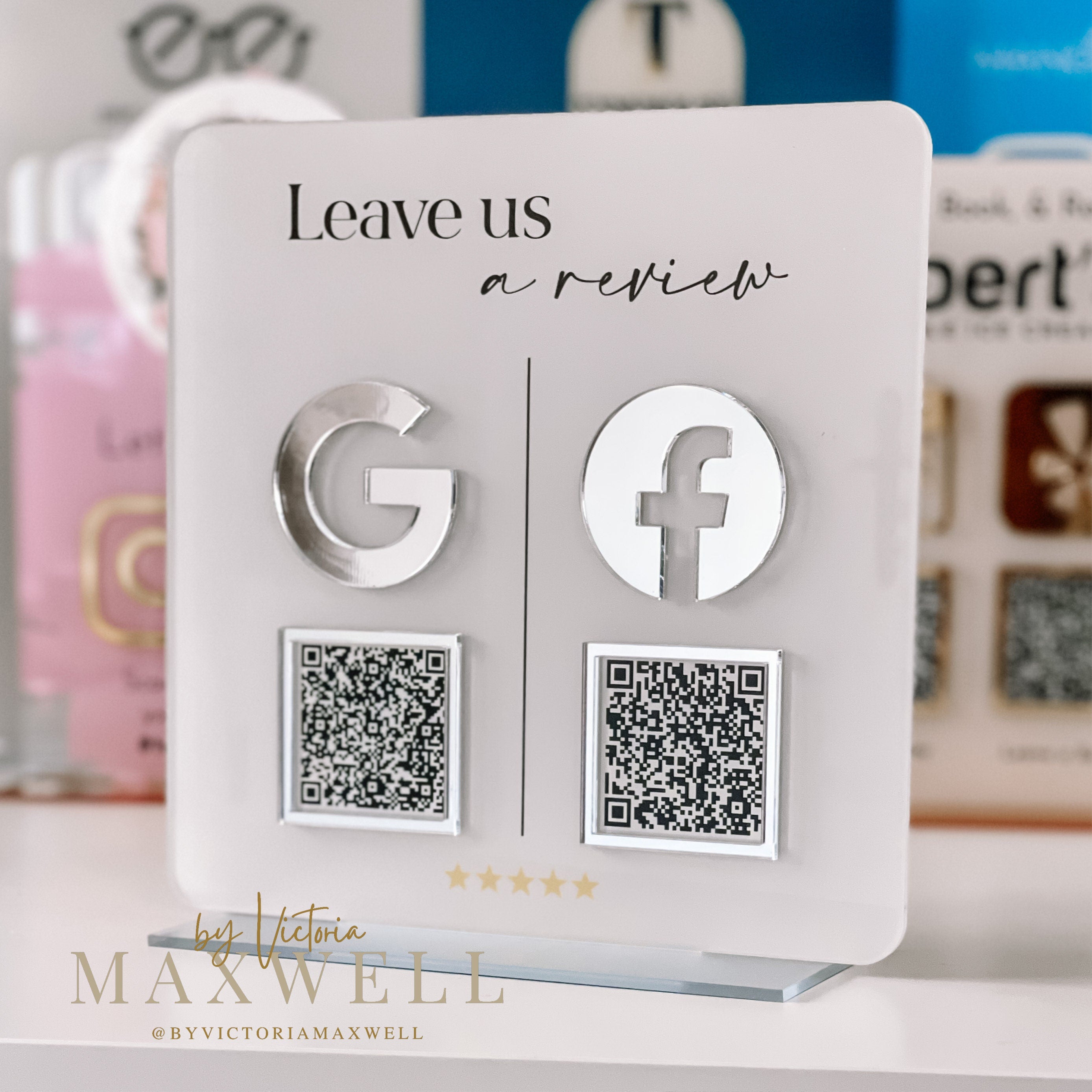Business Review QR Code Sign, Social Media Sign Plaque, Connect With Us, Scan to Pay, Multi Social Platform Marketing
