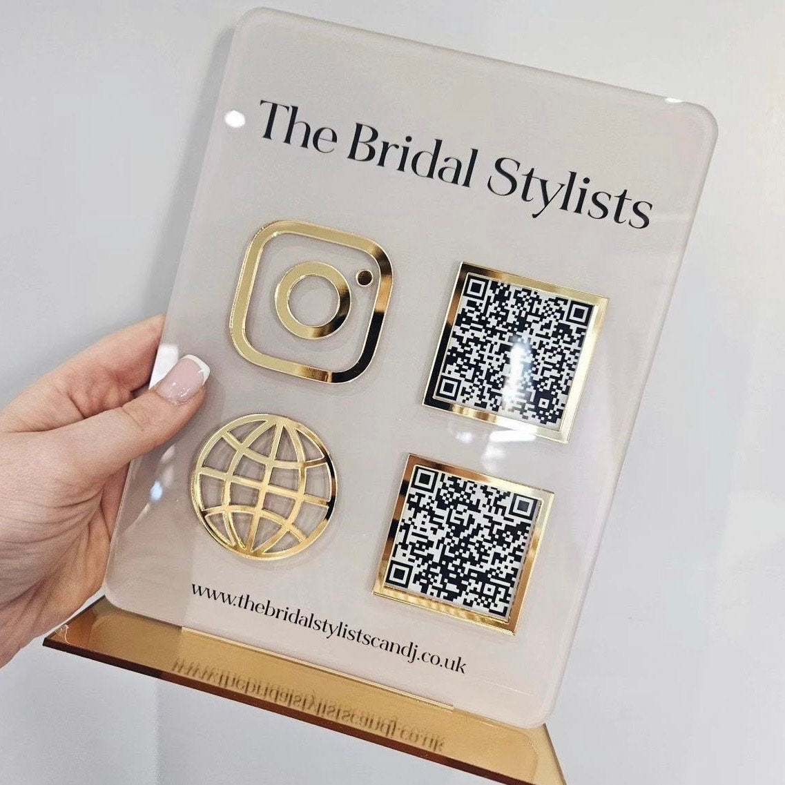 Acrylic Business Logo Sign Bundle, Social Media QR Plaque, Salon Signage : 1 x QR Code Social Media Sign + Matching Logo Sign