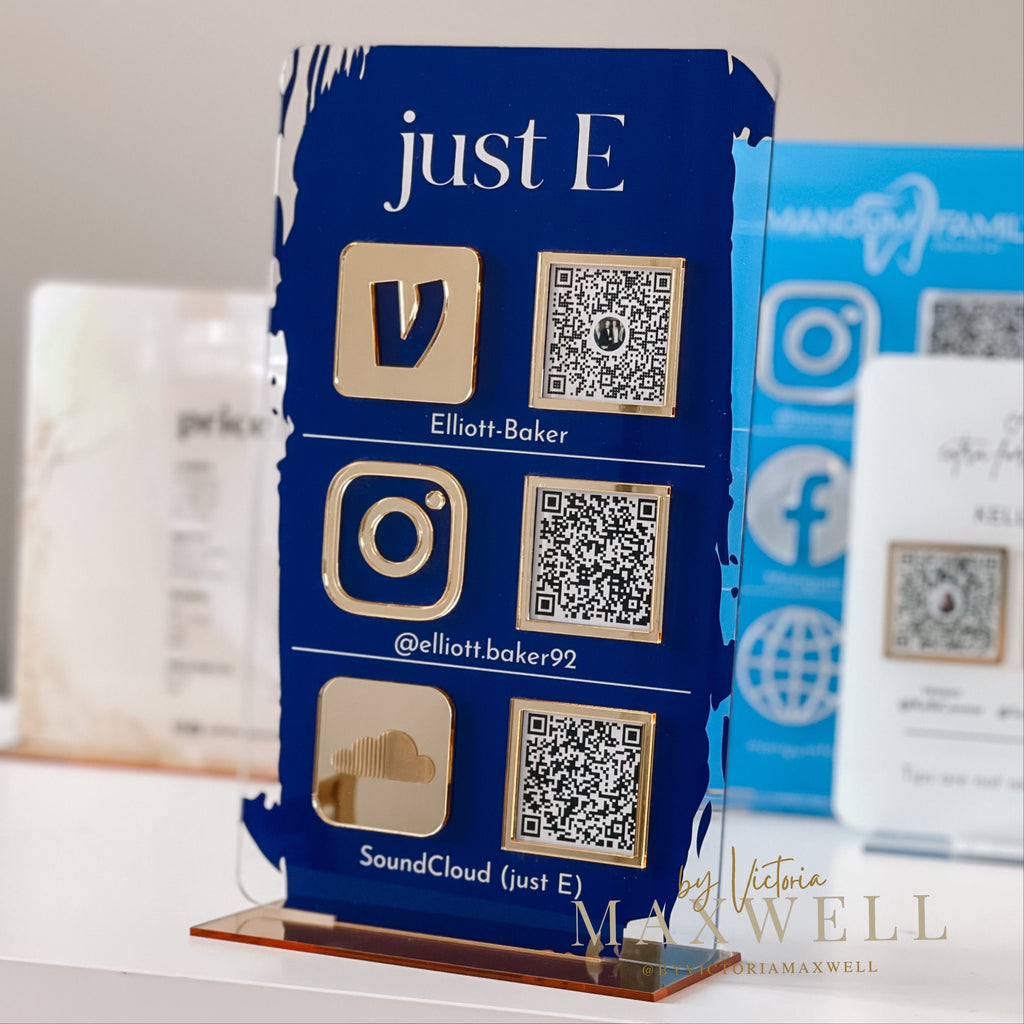 Triple Icon and QR Code “Distressed Look” Business Social Media Sign | Salon Sign | Beauty Sign | QR Code Sign |