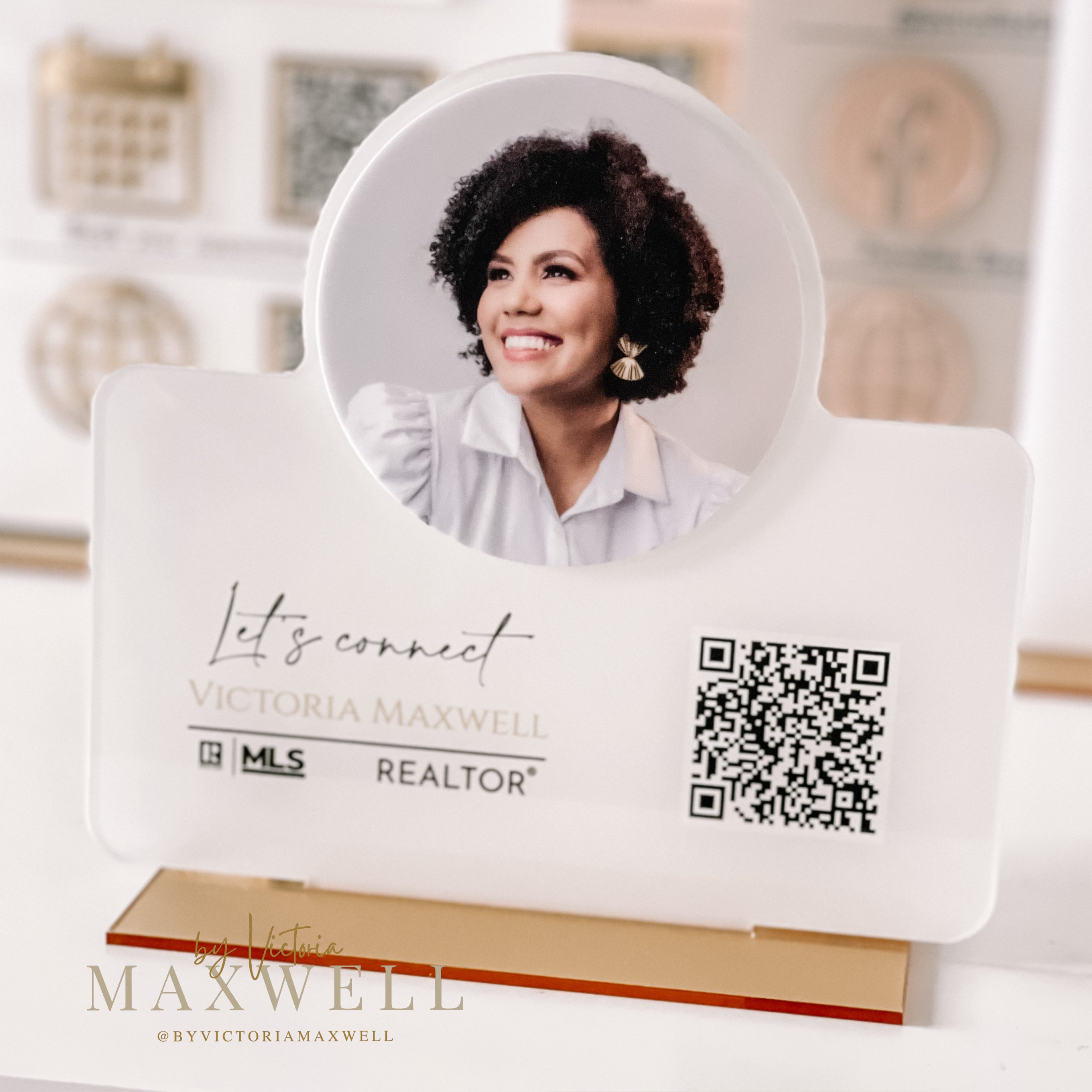 Custom Business Card Desk Sign, Realtor Sign, Digital Contact Card, Personalized Acrylic Plaque, Social Media QR, Small Business Branding