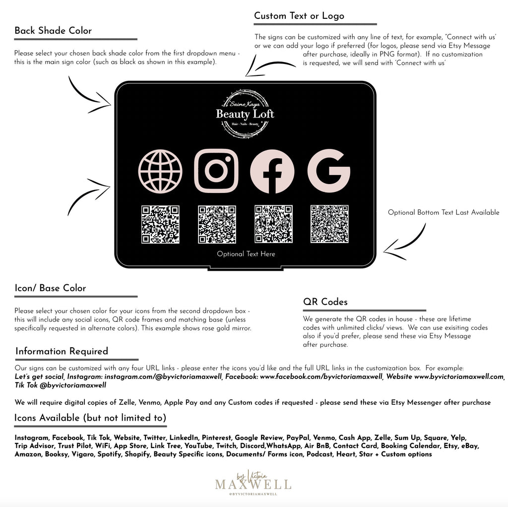 Personalised Logo 4 QR Code Acrylic Sign | Instagram Facebook Business Social Media Sign | Salon Sign | Beauty Sign | QR Code Plaque