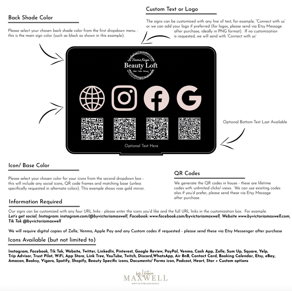 5 QR Code Social Media Sign Stand Instagram Facebook | Salon Sign | Business Marketing