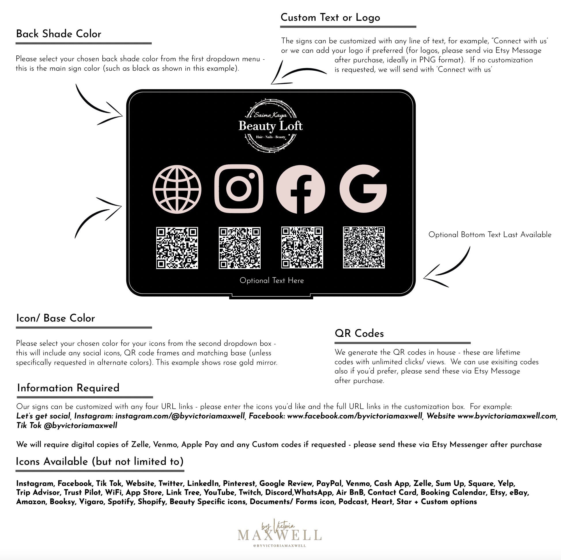 5 QR Code Social Media Sign Stand Instagram Facebook | Salon Sign | Business Marketing