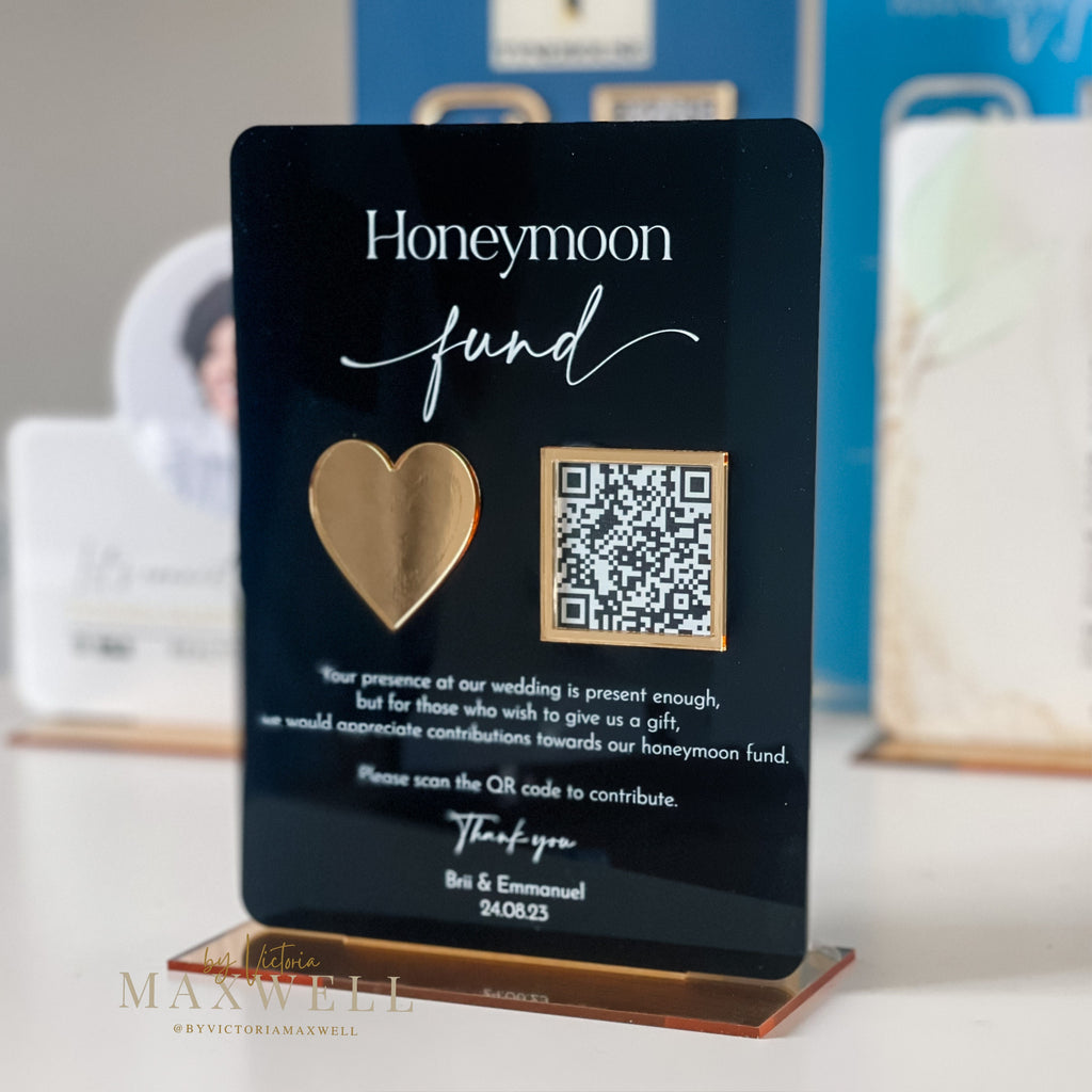 Honeymoon Fund QR code Wedding Acrylic Sign | Wedding Table Decorations | Wedding Wish Fund | Wedding Gift