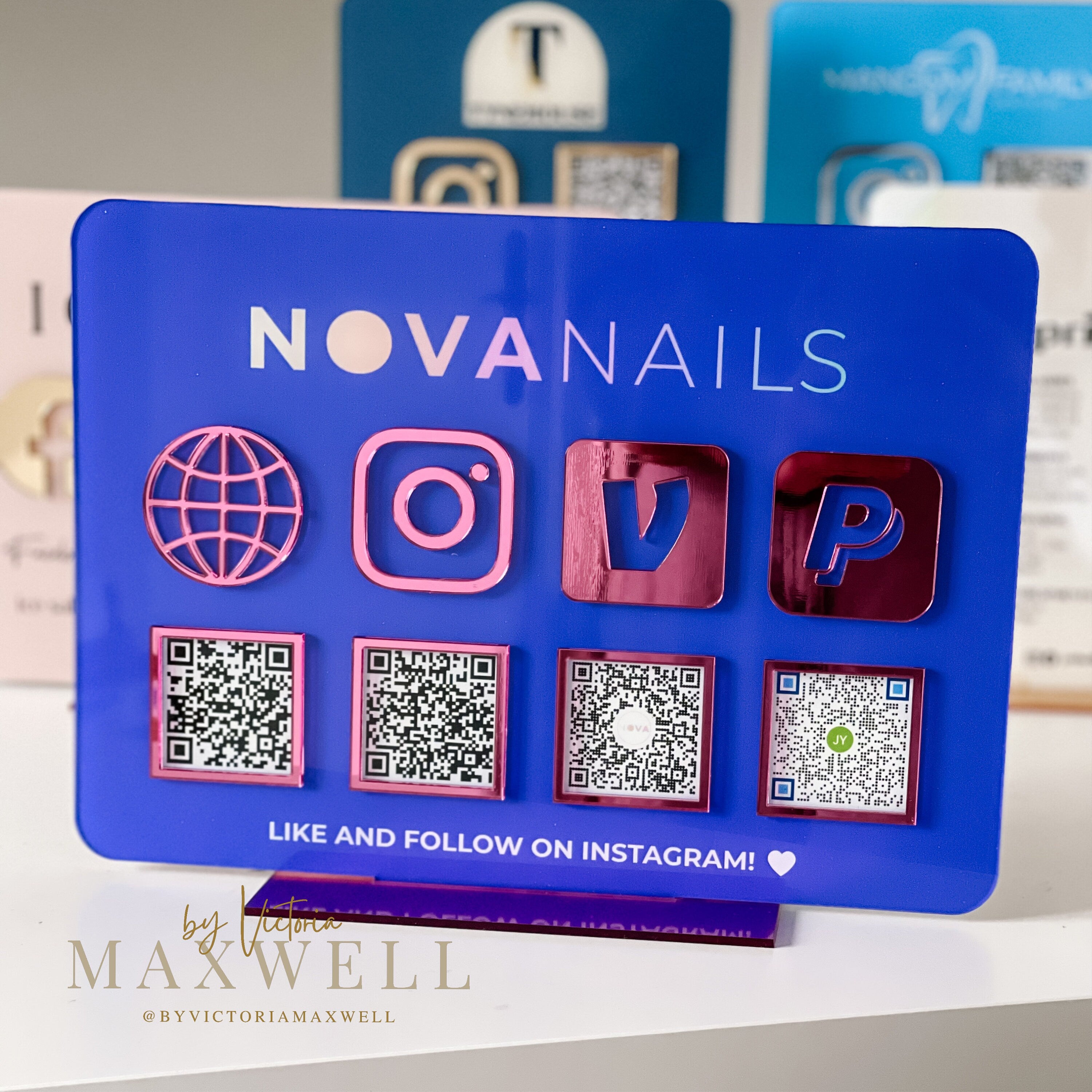 Personalised Logo 4 QR Code Acrylic Sign | Instagram Facebook Business Social Media Sign | Salon Sign | Beauty Sign | QR Code Plaque
