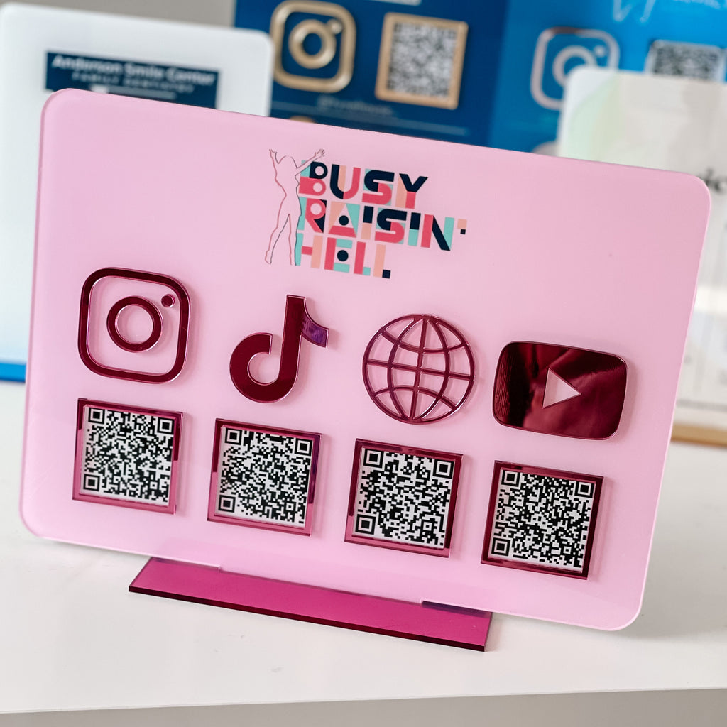 Personalised Logo 4 QR Code Acrylic Sign | Instagram Facebook Business Social Media Sign | Salon Sign | Beauty Sign | QR Code Plaque