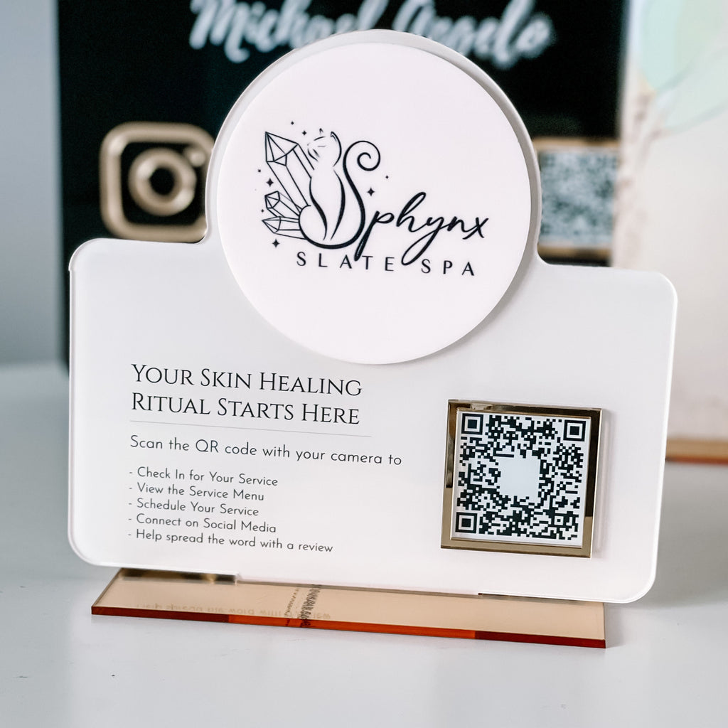Custom Business Card Desk Sign, Realtor Sign, Digital Contact Card, Personalized Acrylic Plaque, Social Media QR, Small Business Branding