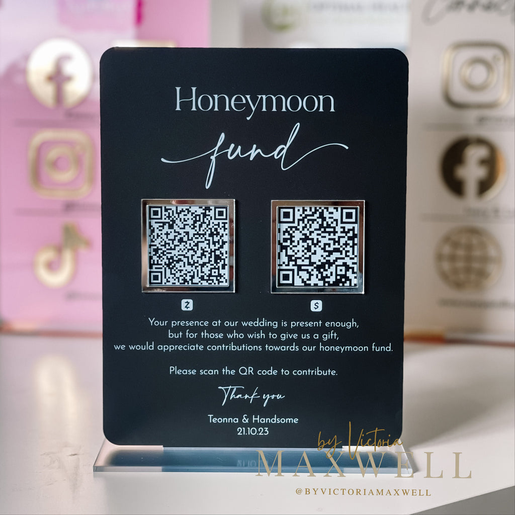 Honeymoon Fund QR code Wedding Acrylic Sign | Wedding Table Decorations | Wedding Wish Fund | Wedding Gift