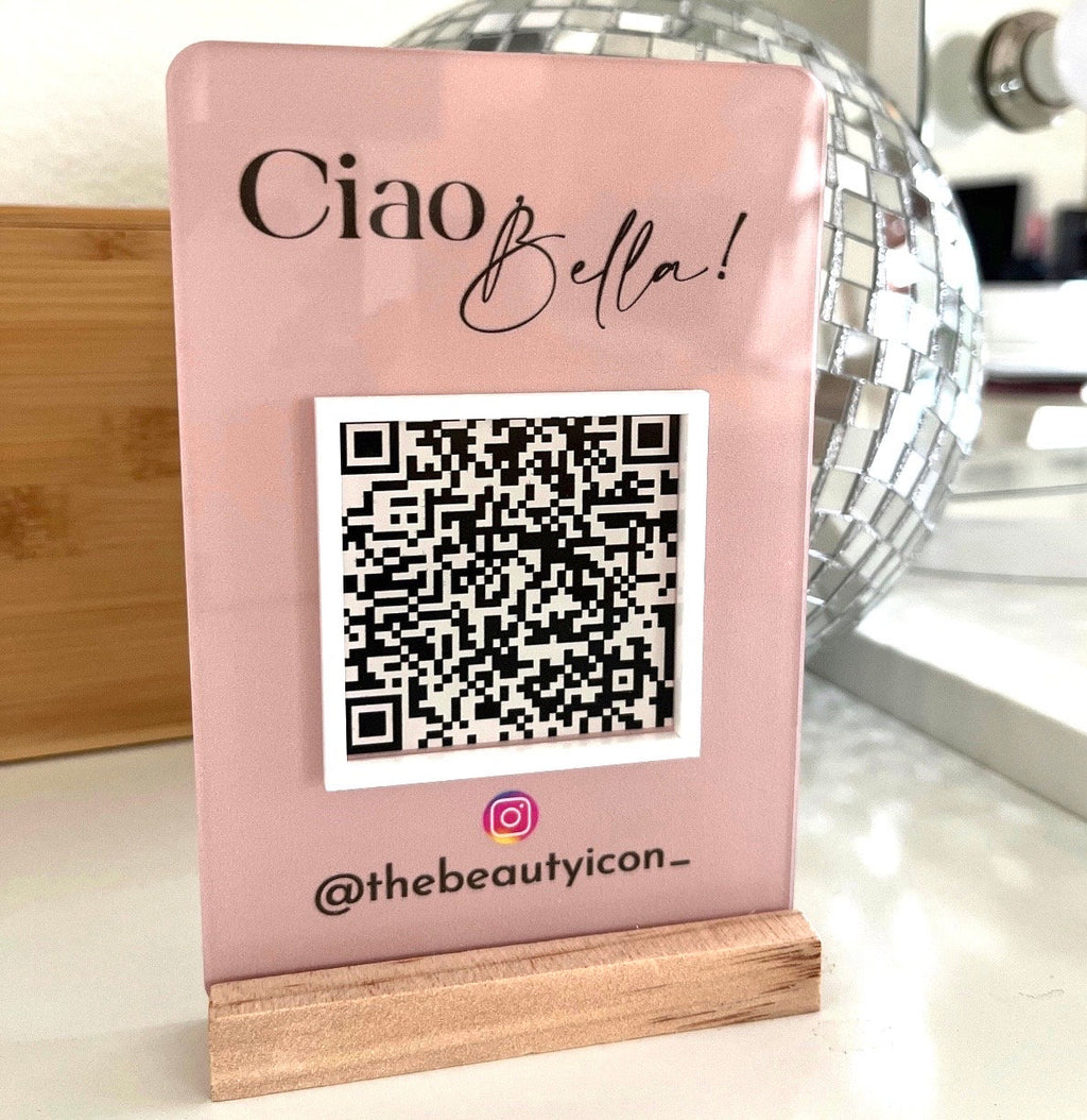 business logo sign, desk top google review sign, acrylic sign, QR code plaque, personalised table talker, small business marketing sign | By Victoria Maxwell - V&C Designs Ltd