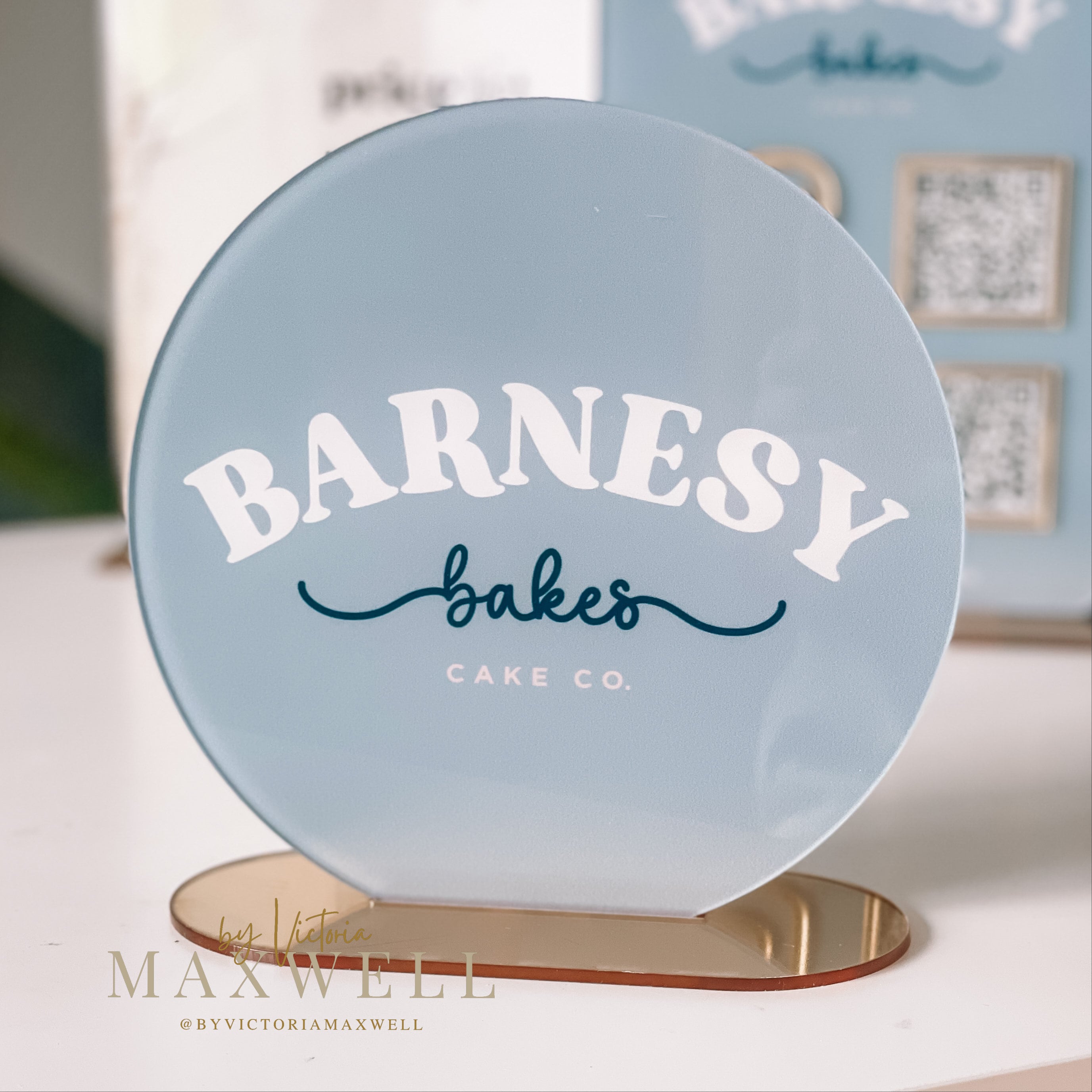 Round Logo Desktop Business Sign Plaque | Desk Name Plate | Reception Desk Sign