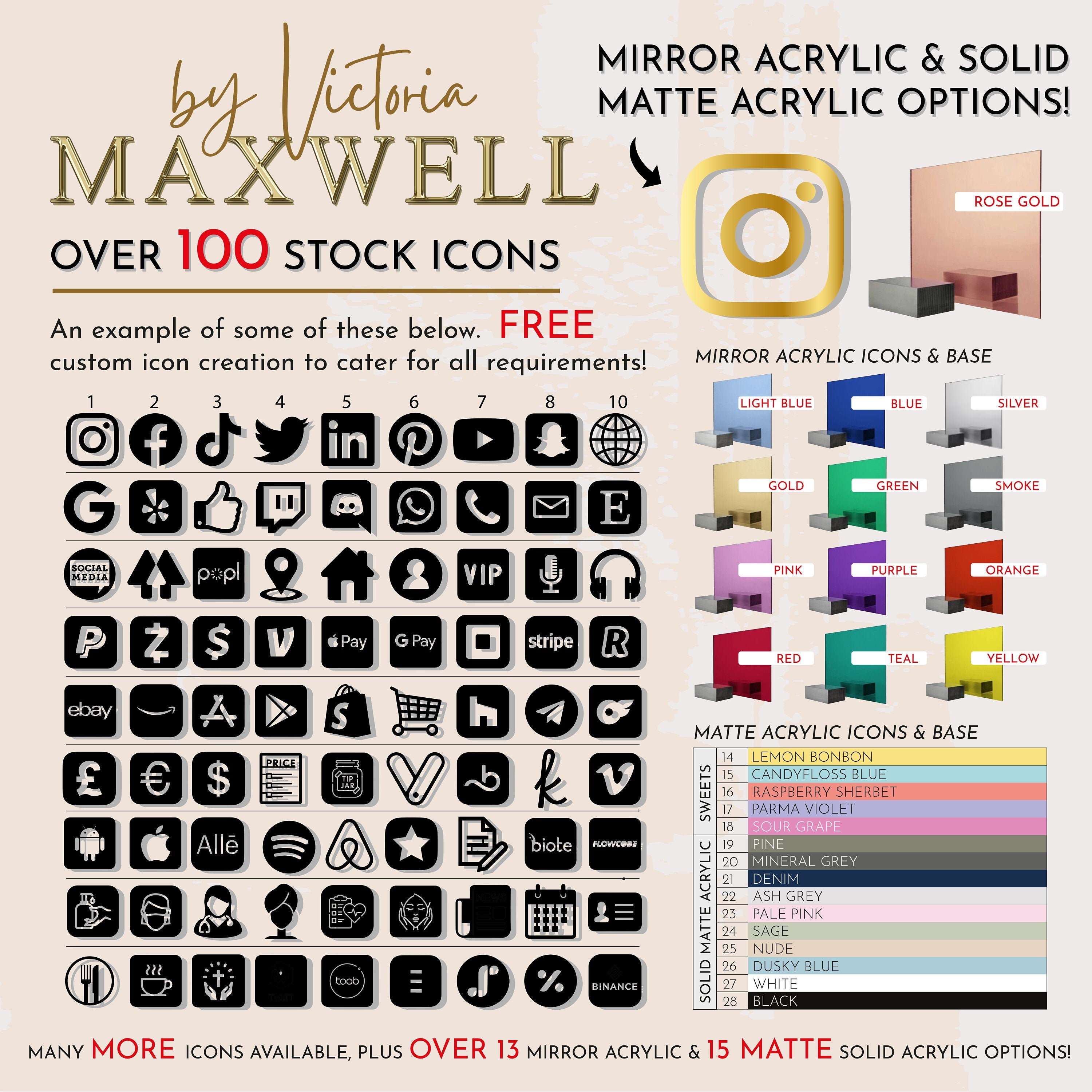 Personalised Social Media Acrylic Sign Stand with Business Logo | Salon Sign | Beauty Sign | Beautician Sign QR Code | Social Network Plaque