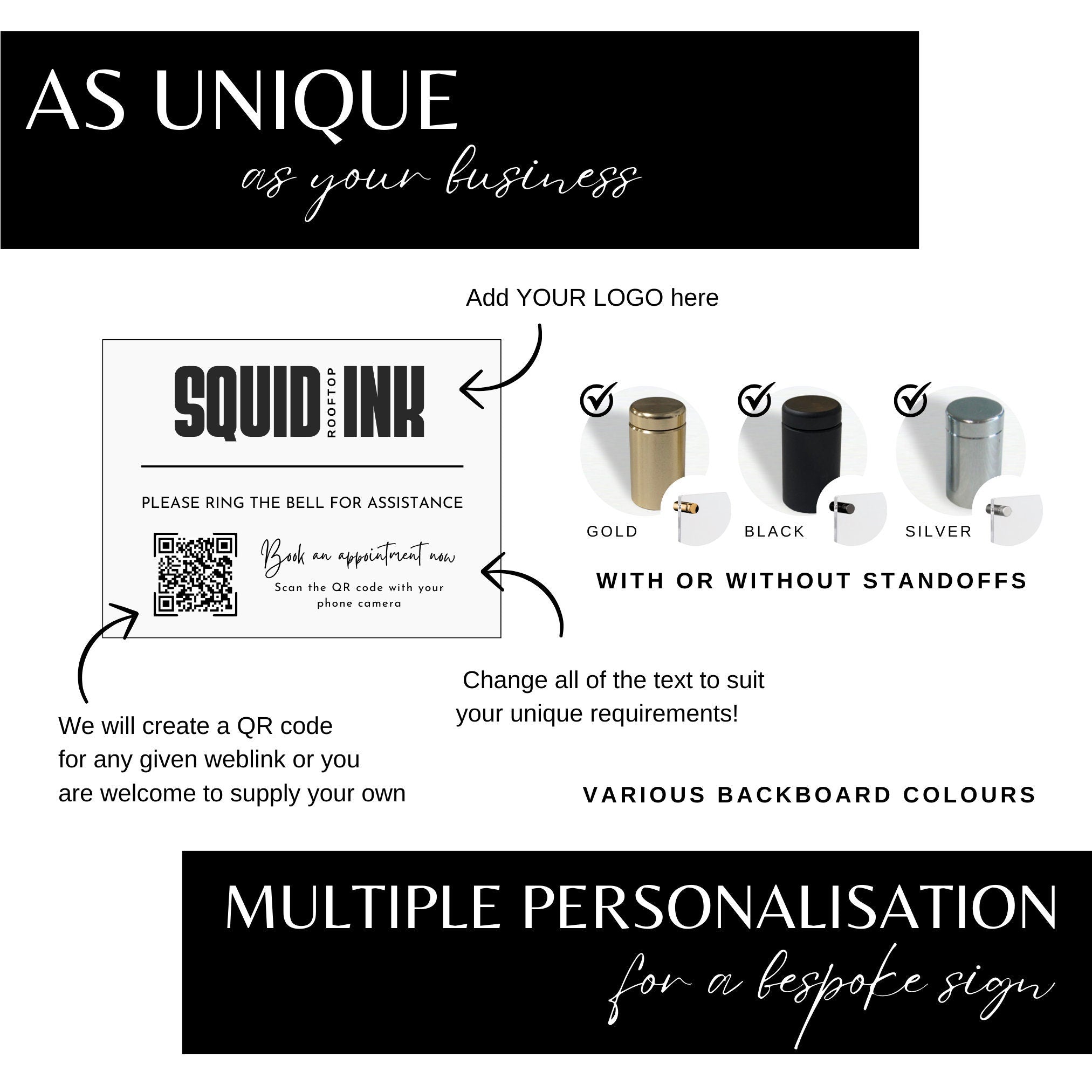 Personalised Acrylic Sign with Business Logo, QR Code Signage Plaque Personalised Shop Opening Times, Connect with us, Office Door