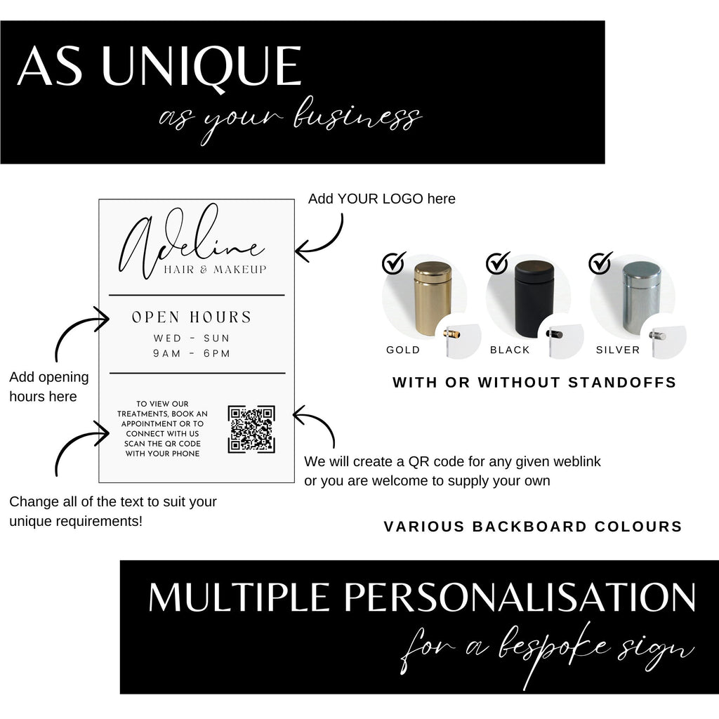 Professional Business Logo Sign, Personalised Shop Opening Times, QR Code Acrylic Signage Plaque, Connect with us, Office, Reception, Door