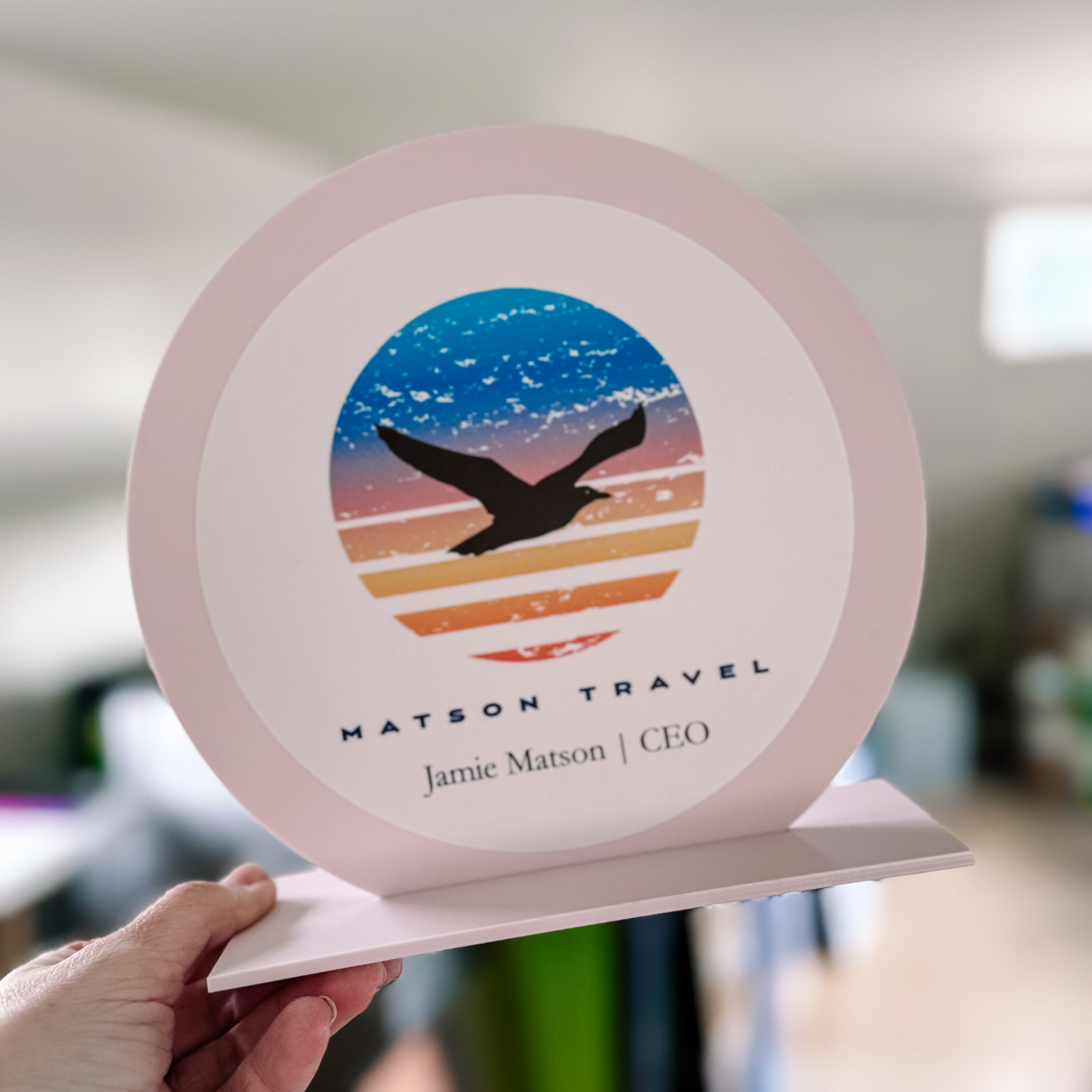 Round Logo Desktop Business Sign Plaque | Desk Name Plate | Reception Desk Sign