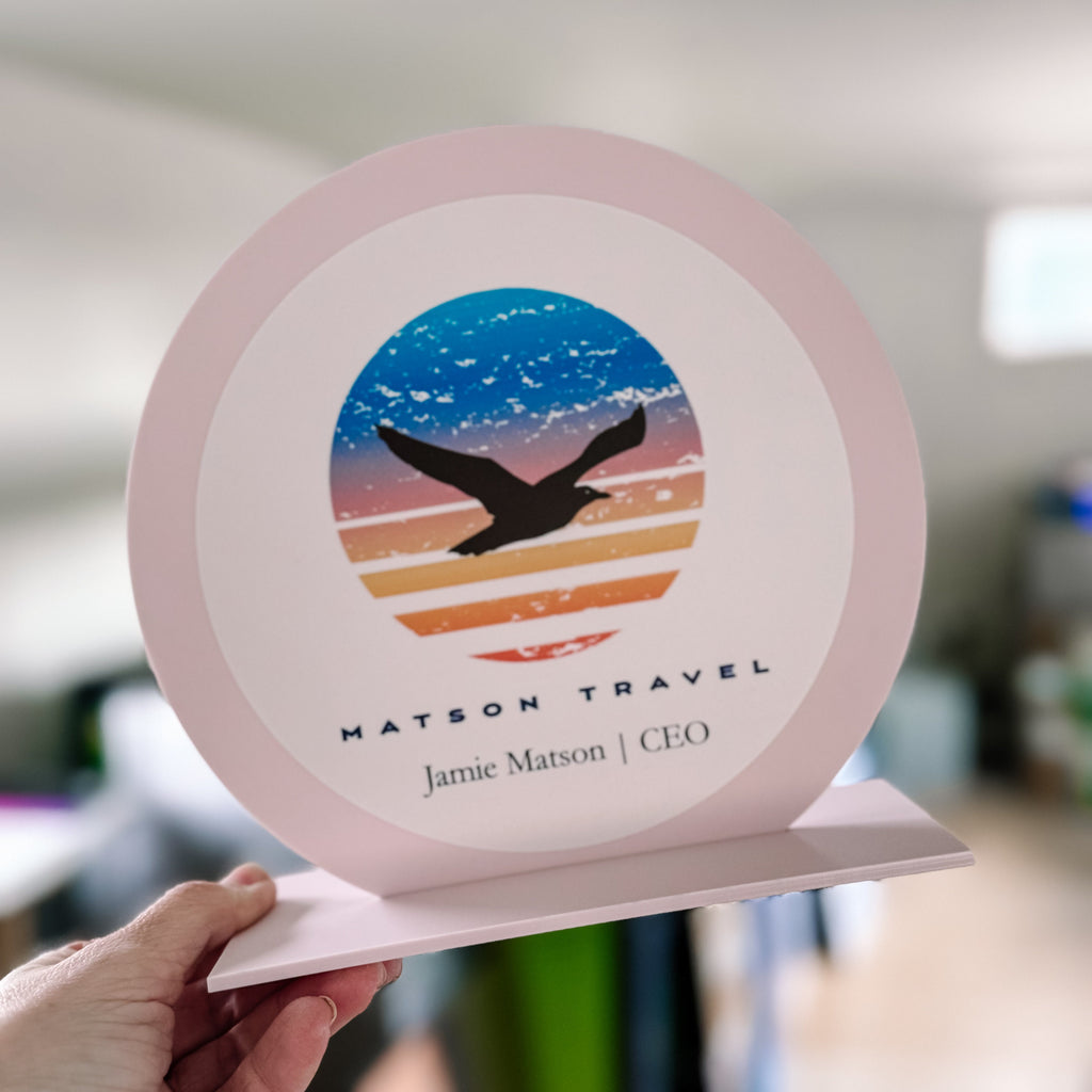 Round Logo Desktop Business Sign Plaque | Desk Name Plate | Reception Desk Sign