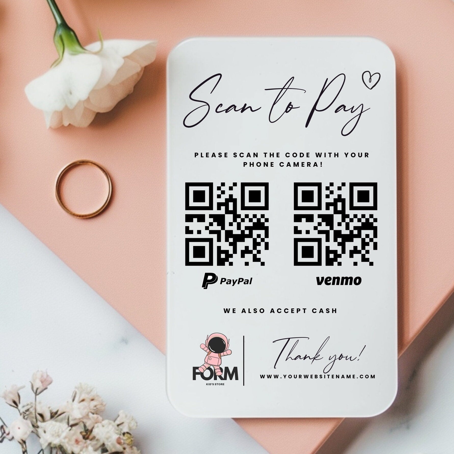 Scan to Pay QR Code Sign | Leave a Review | Social Media Shelf Talker | Beauty Hairdresser Salon Stand | Venmo PayPal | Acrylic Sign