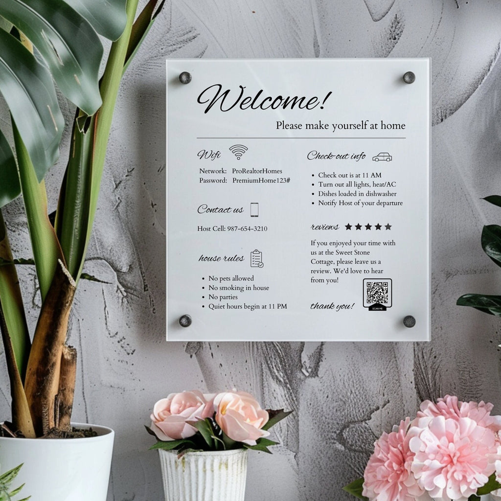 wall mounted airbnb host sign for rental information, holiday loet sign, Acrylic sign, qr code sign, information board