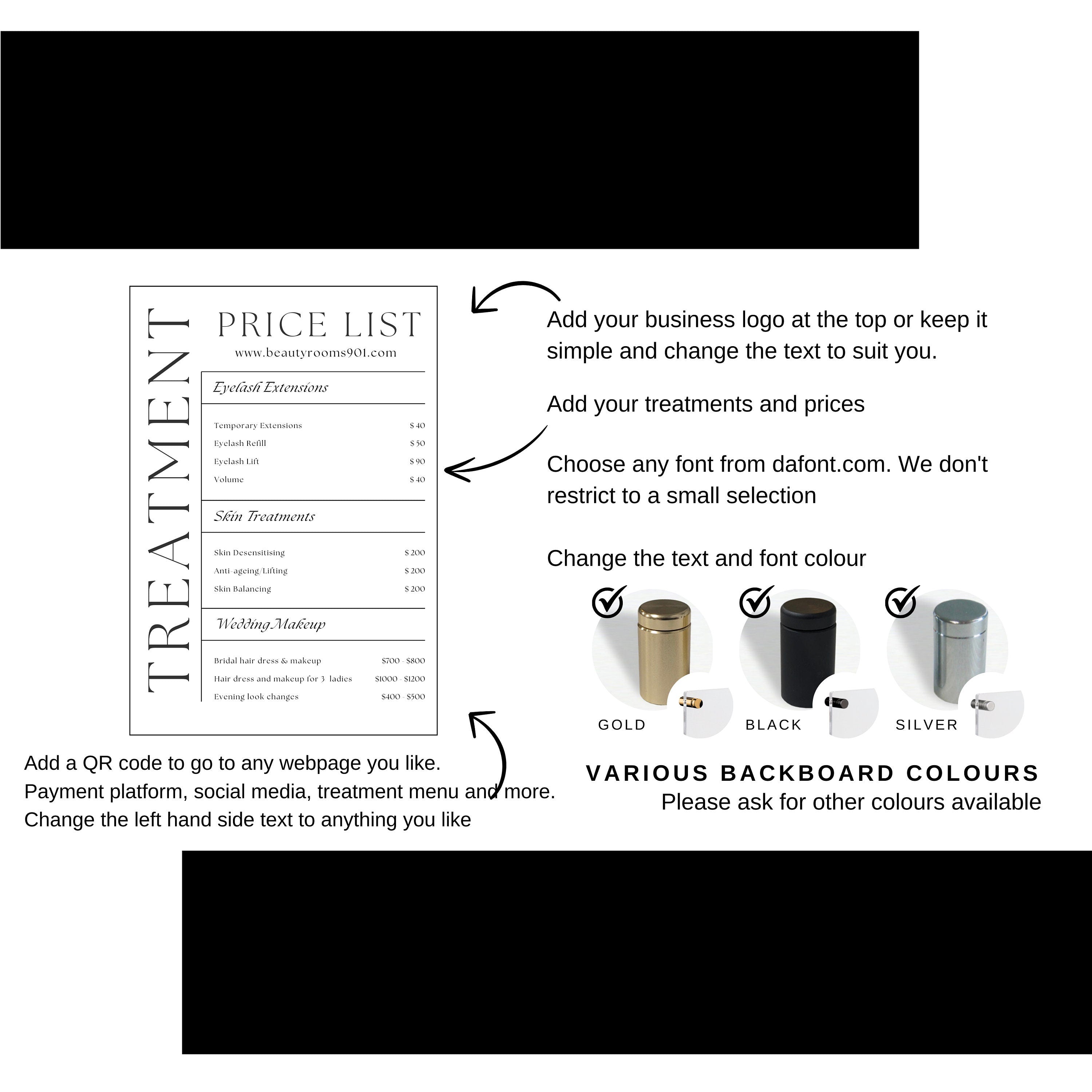 Customizable Acrylic Price Menu with QR Code for Salons, Spas, and Businesses