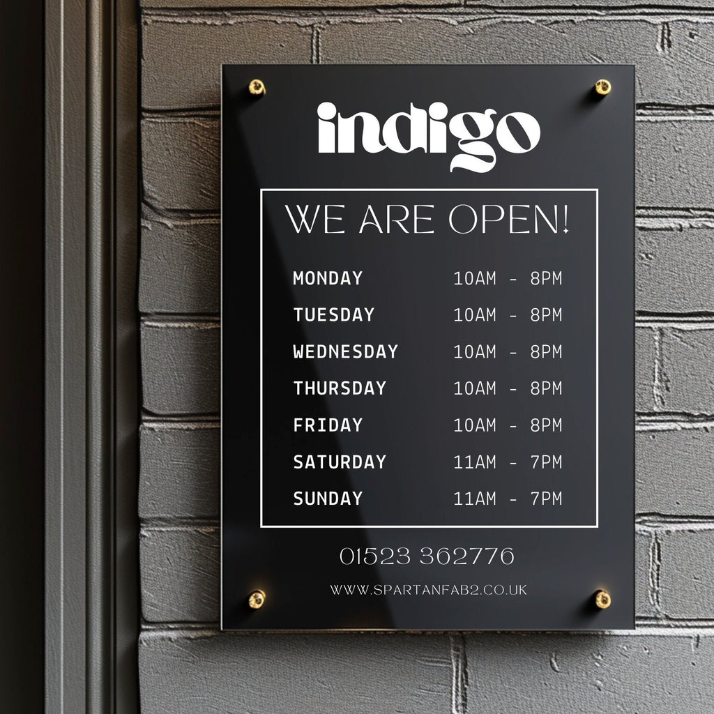Custom Printed Acrylic Business Hours Sign, Personalised Shop Opening Times, QR Code Signage Plaque, Outdoor Office Sign, Reception, Door